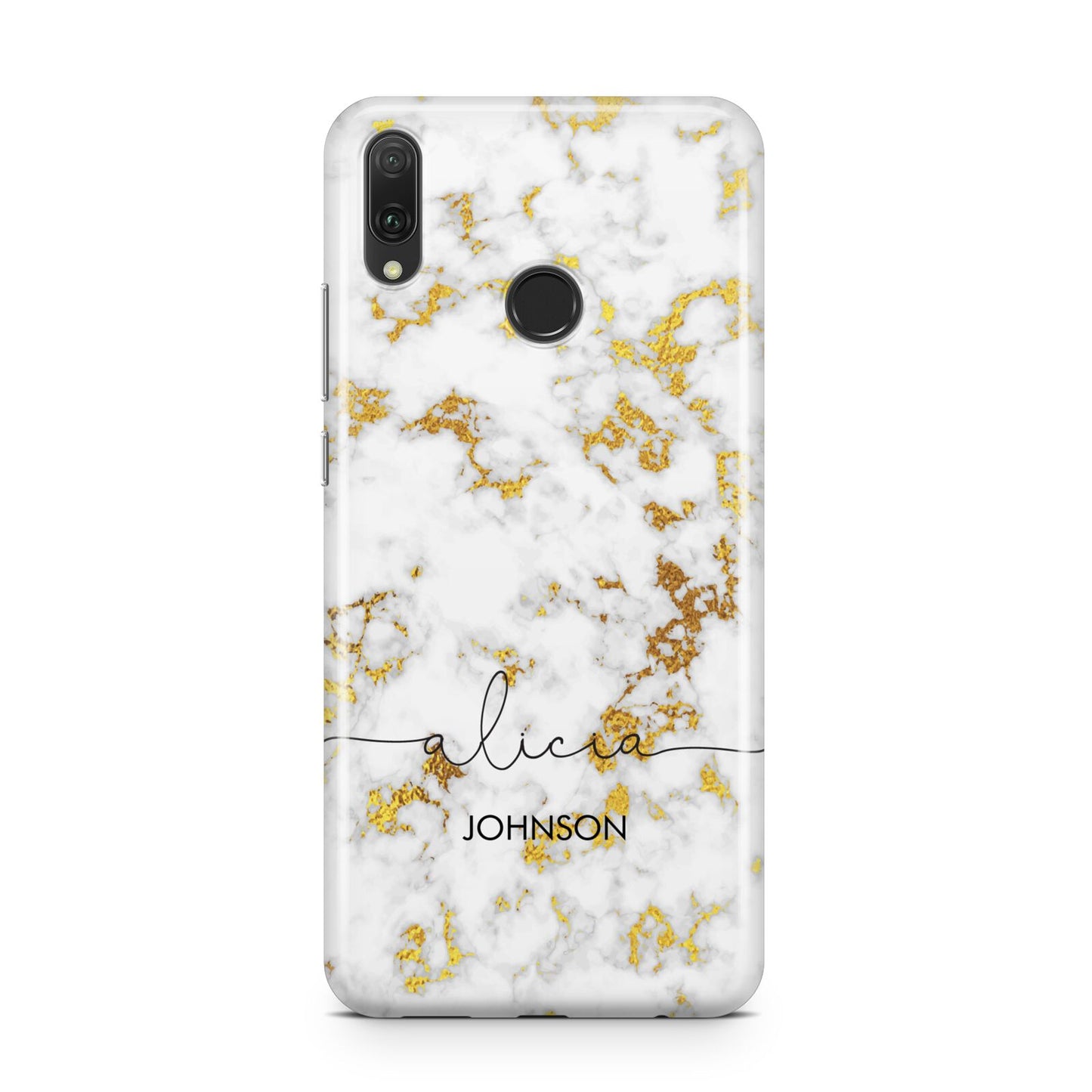 White Gold Personalised Marble Text Huawei Y9 2019