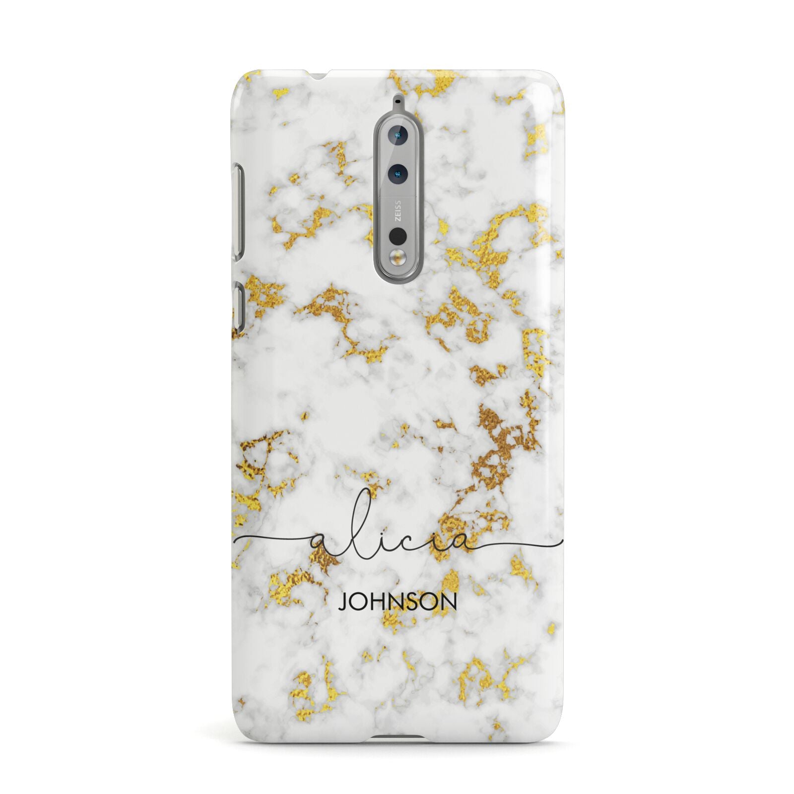 White Gold Personalised Marble Text Nokia Case