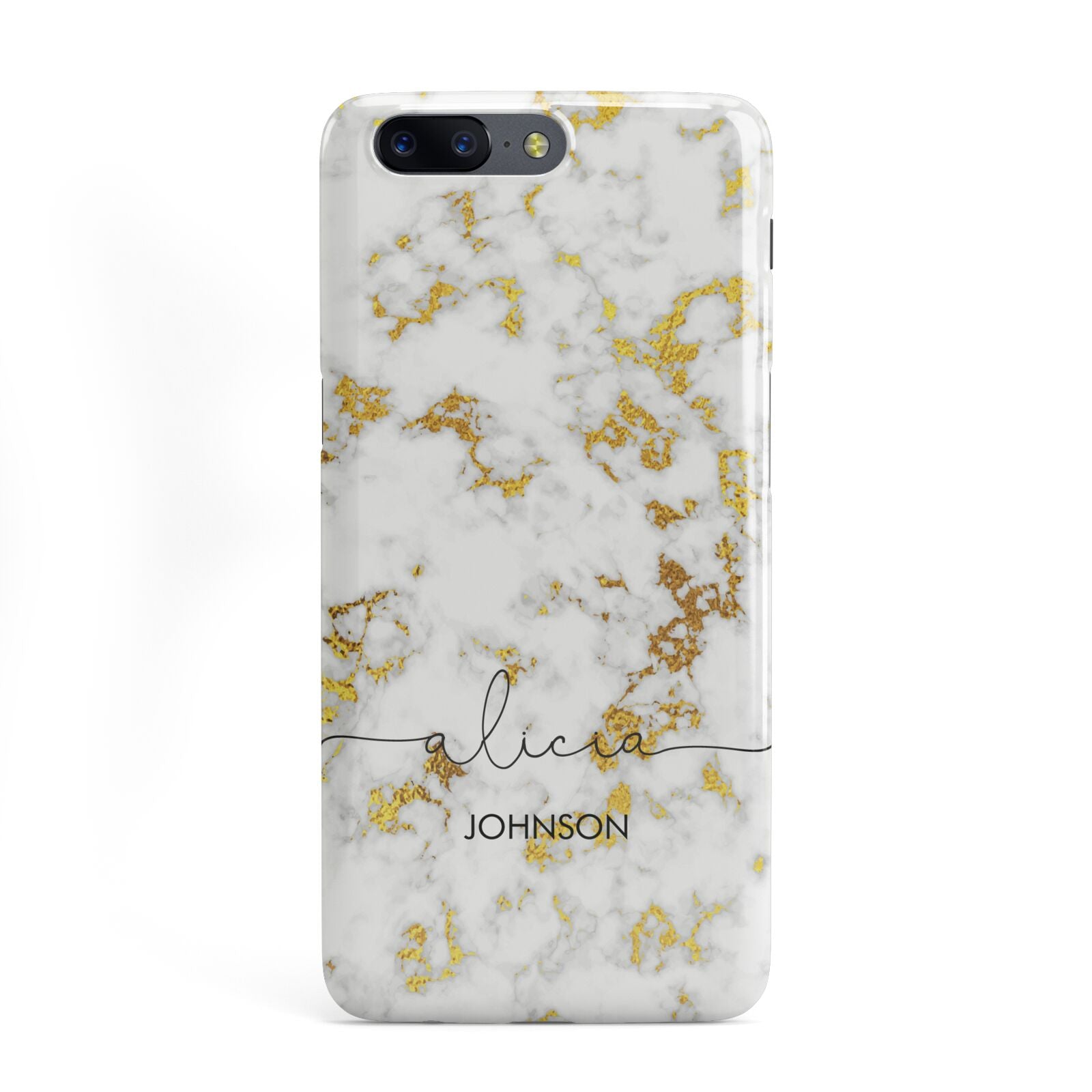 White Gold Personalised Marble Text OnePlus Case