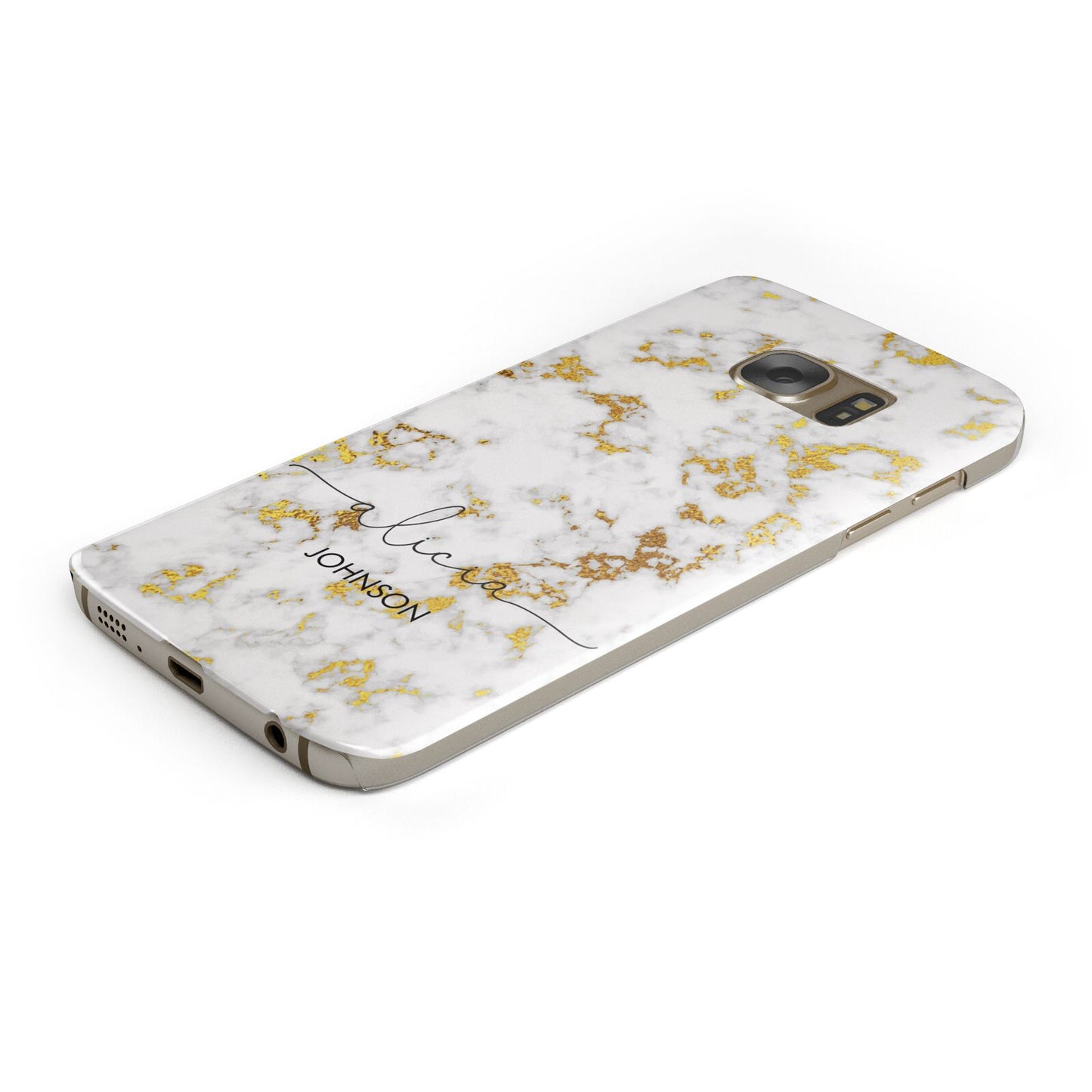 White Gold Personalised Marble Text Protective Samsung Galaxy Case Angled Image