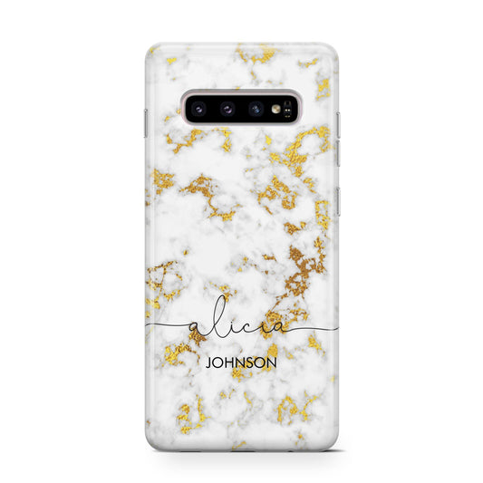 White Gold Personalised Marble Text Protective Samsung Galaxy Case