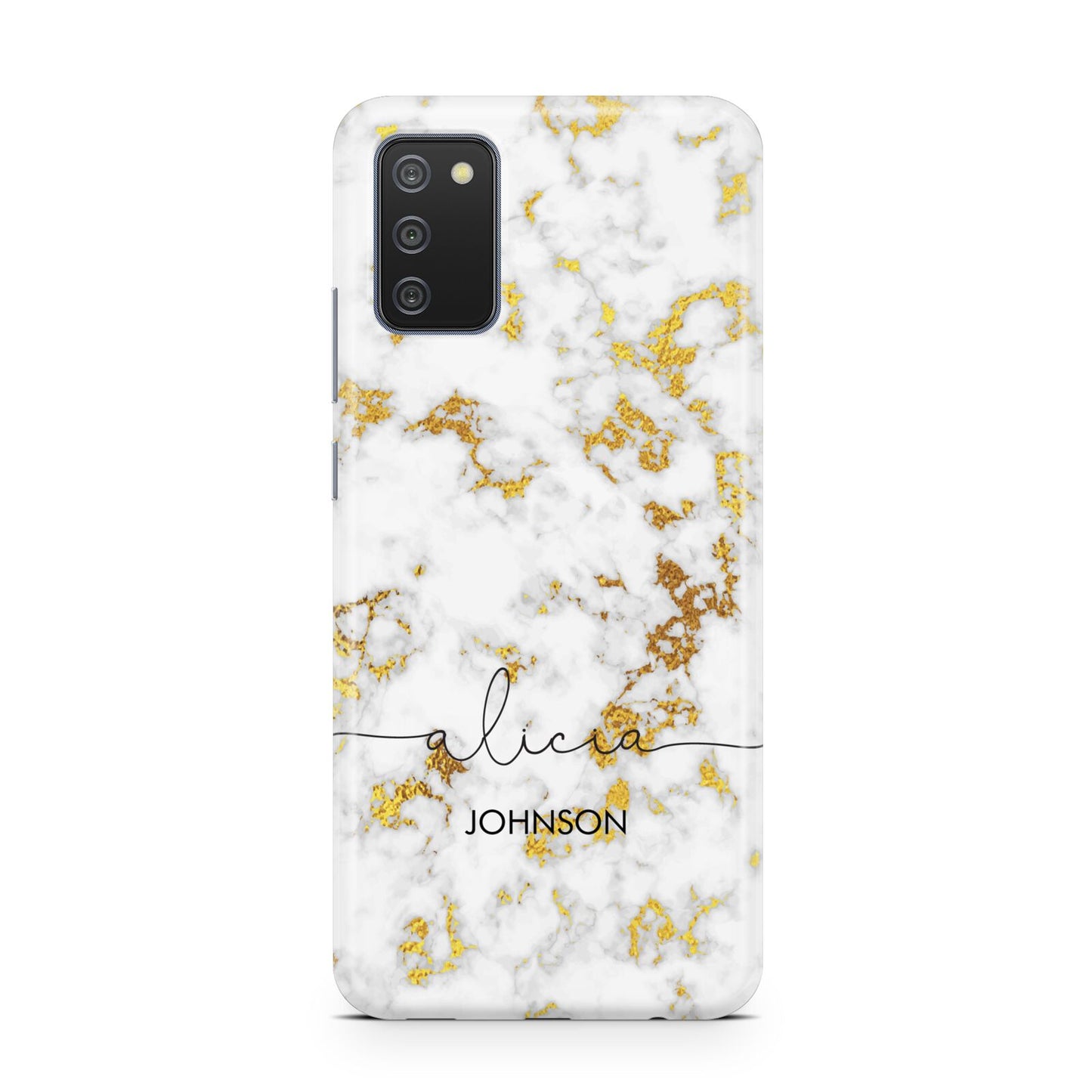 White Gold Personalised Marble Text Samsung A02s Case