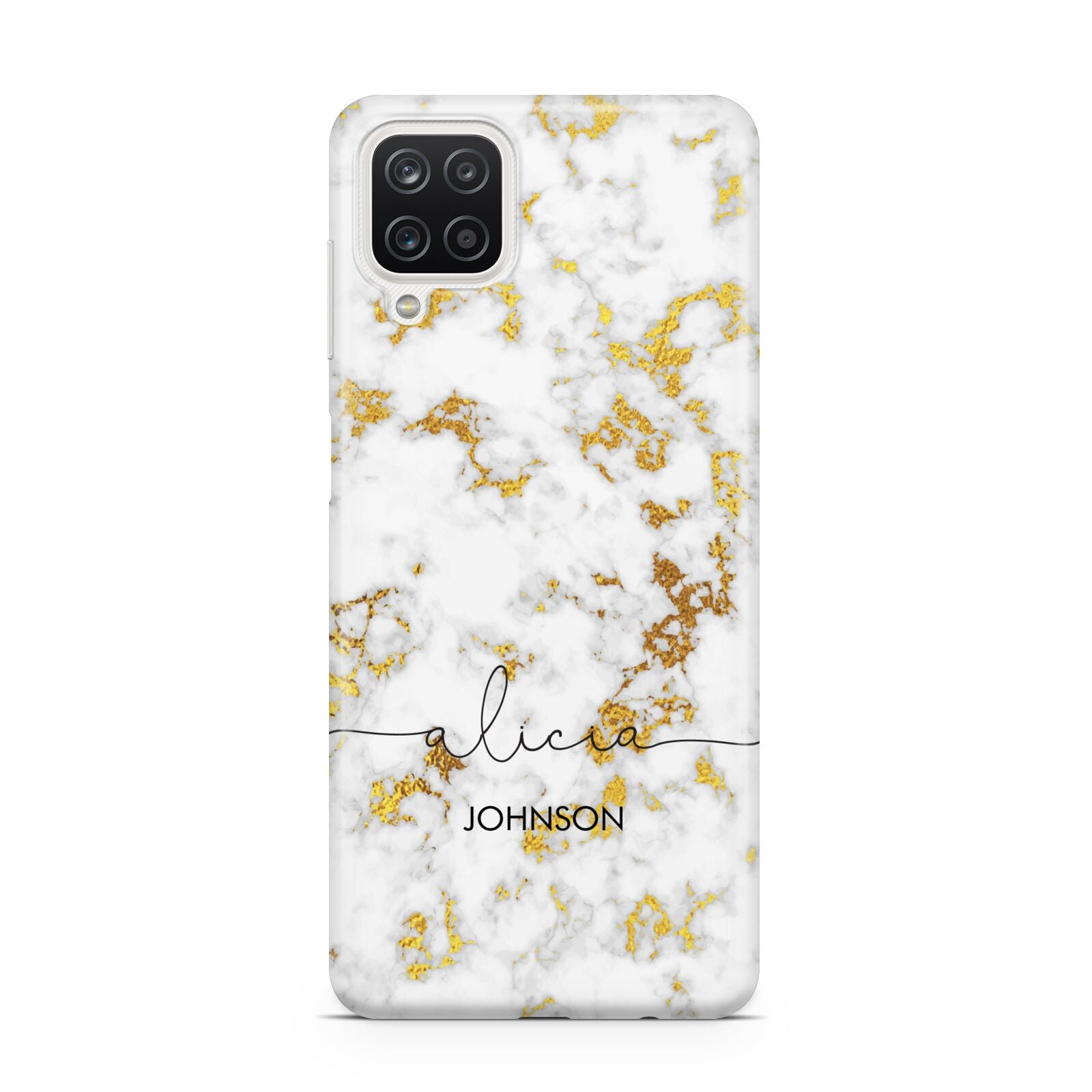 White Gold Personalised Marble Text Samsung A12 Case