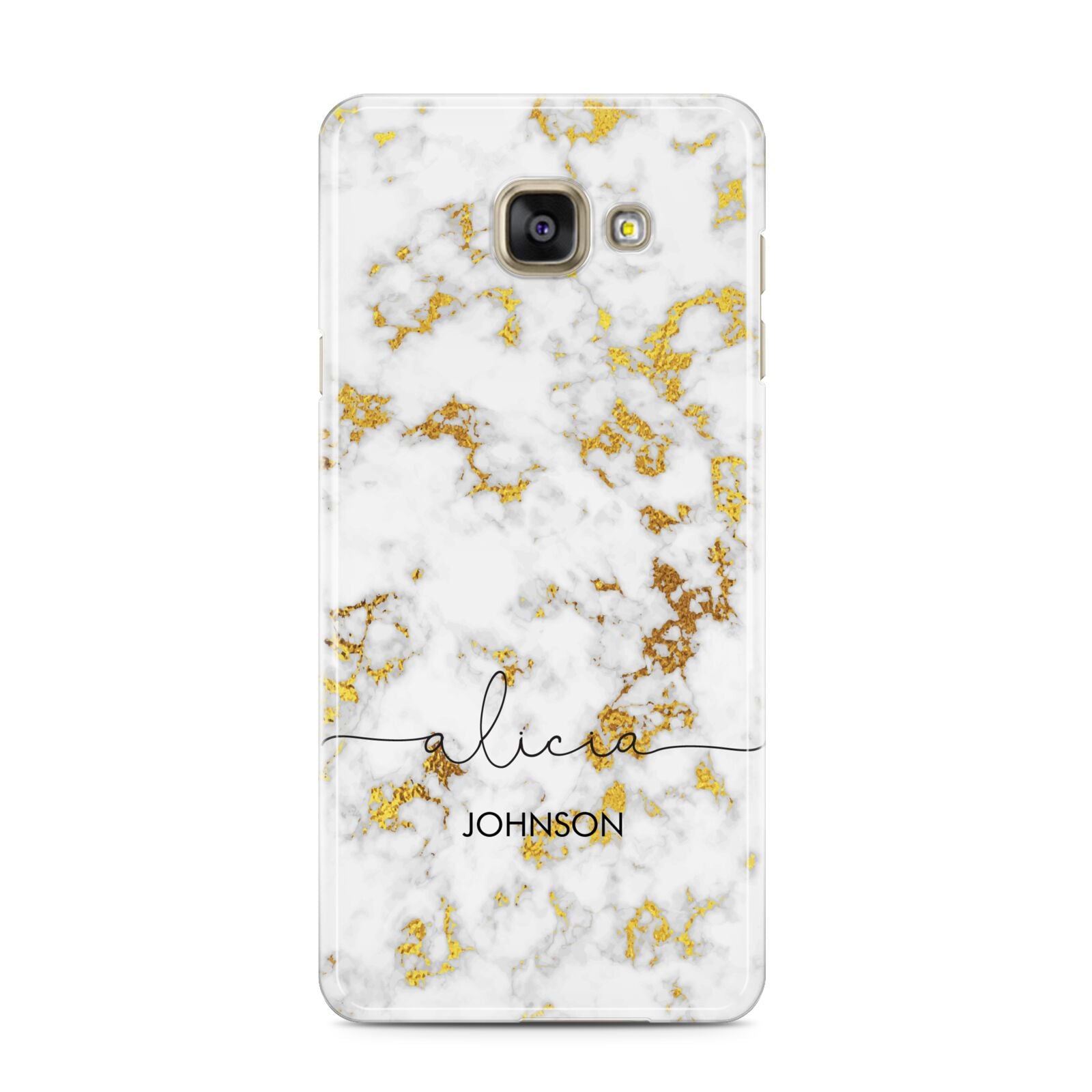 White Gold Personalised Marble Text Samsung Galaxy A3 2016 Case on gold phone