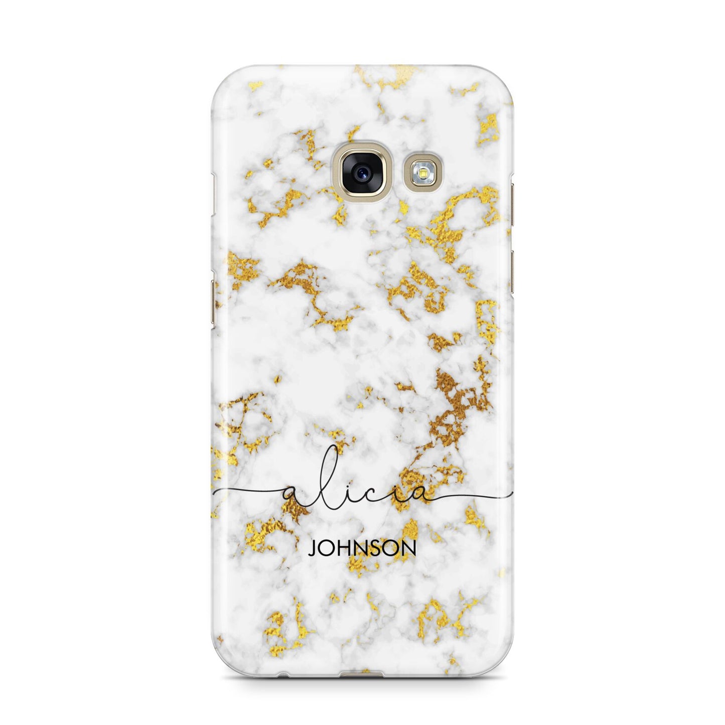 White Gold Personalised Marble Text Samsung Galaxy A3 2017 Case on gold phone