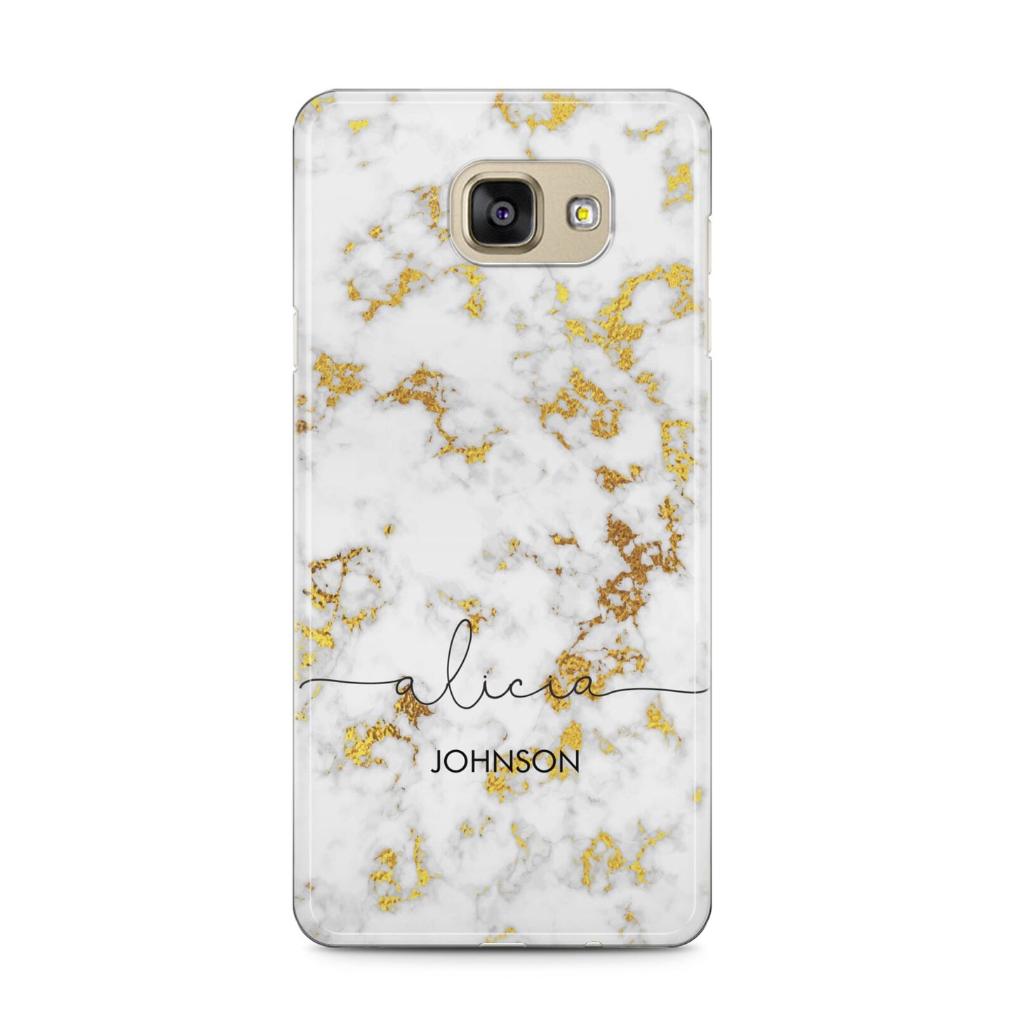 White Gold Personalised Marble Text Samsung Galaxy A5 2016 Case on gold phone