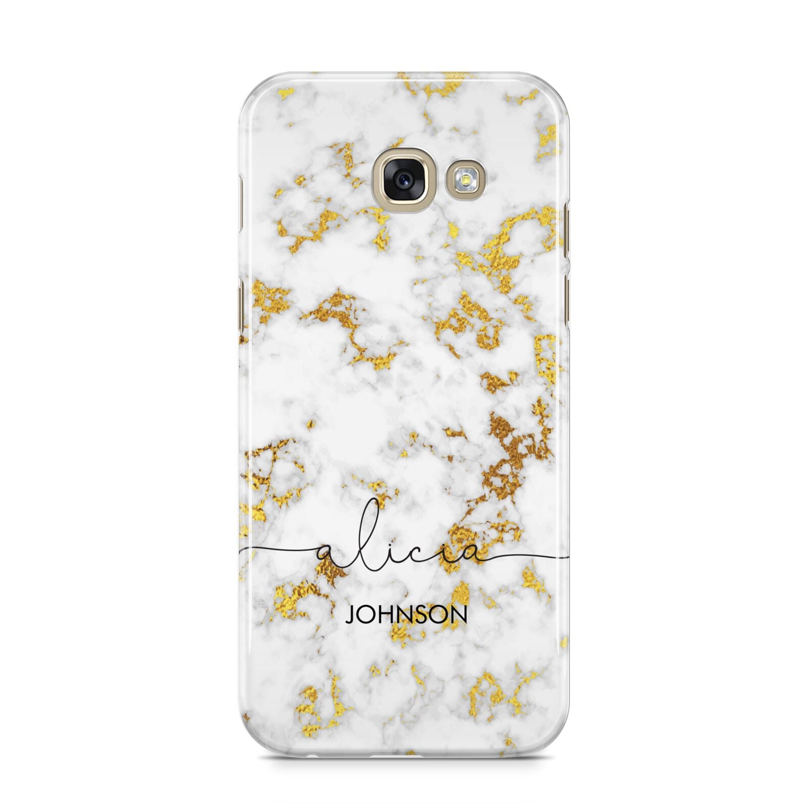 White Gold Personalised Marble Text Samsung Galaxy A5 2017 Case on gold phone