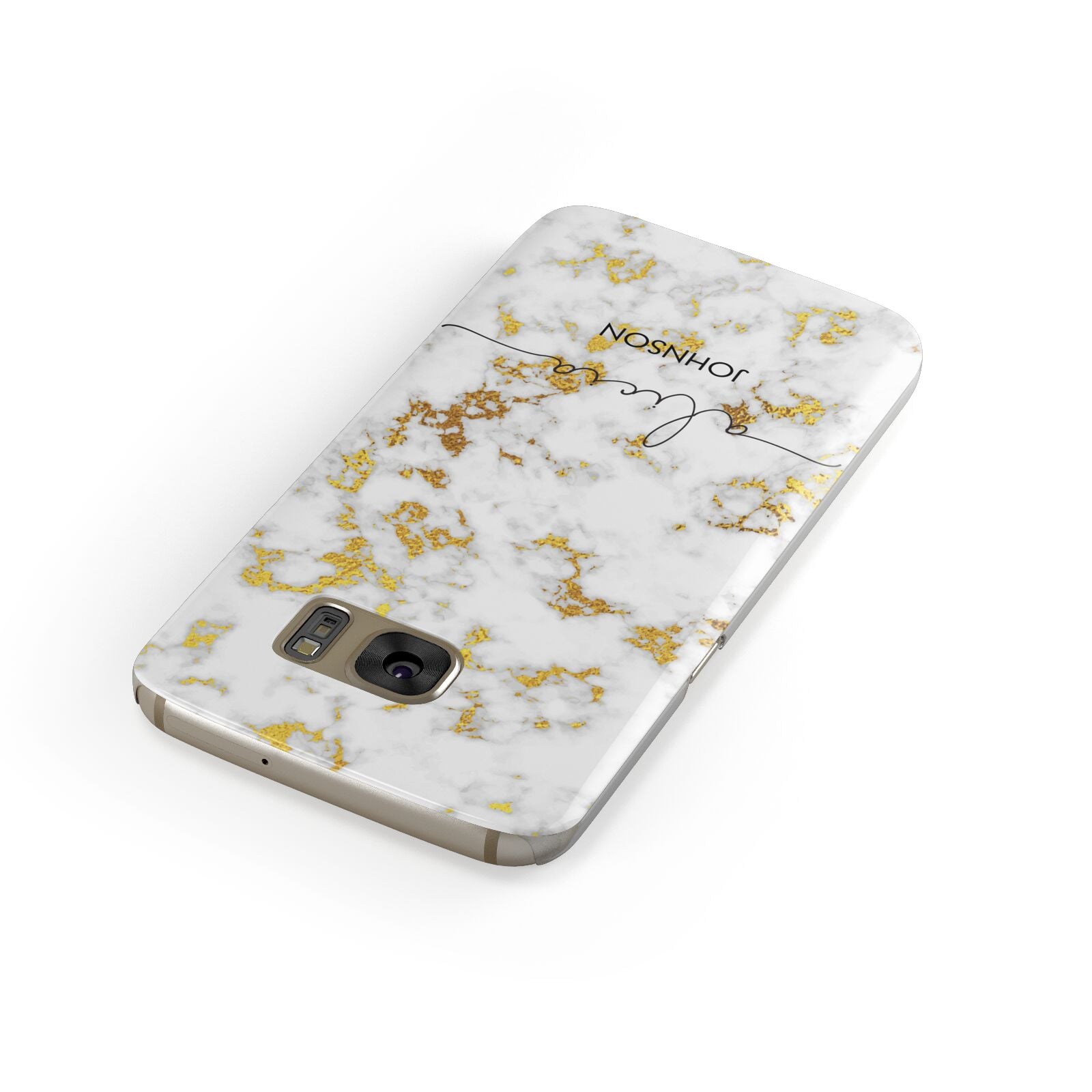 White Gold Personalised Marble Text Samsung Galaxy Case Front Close Up