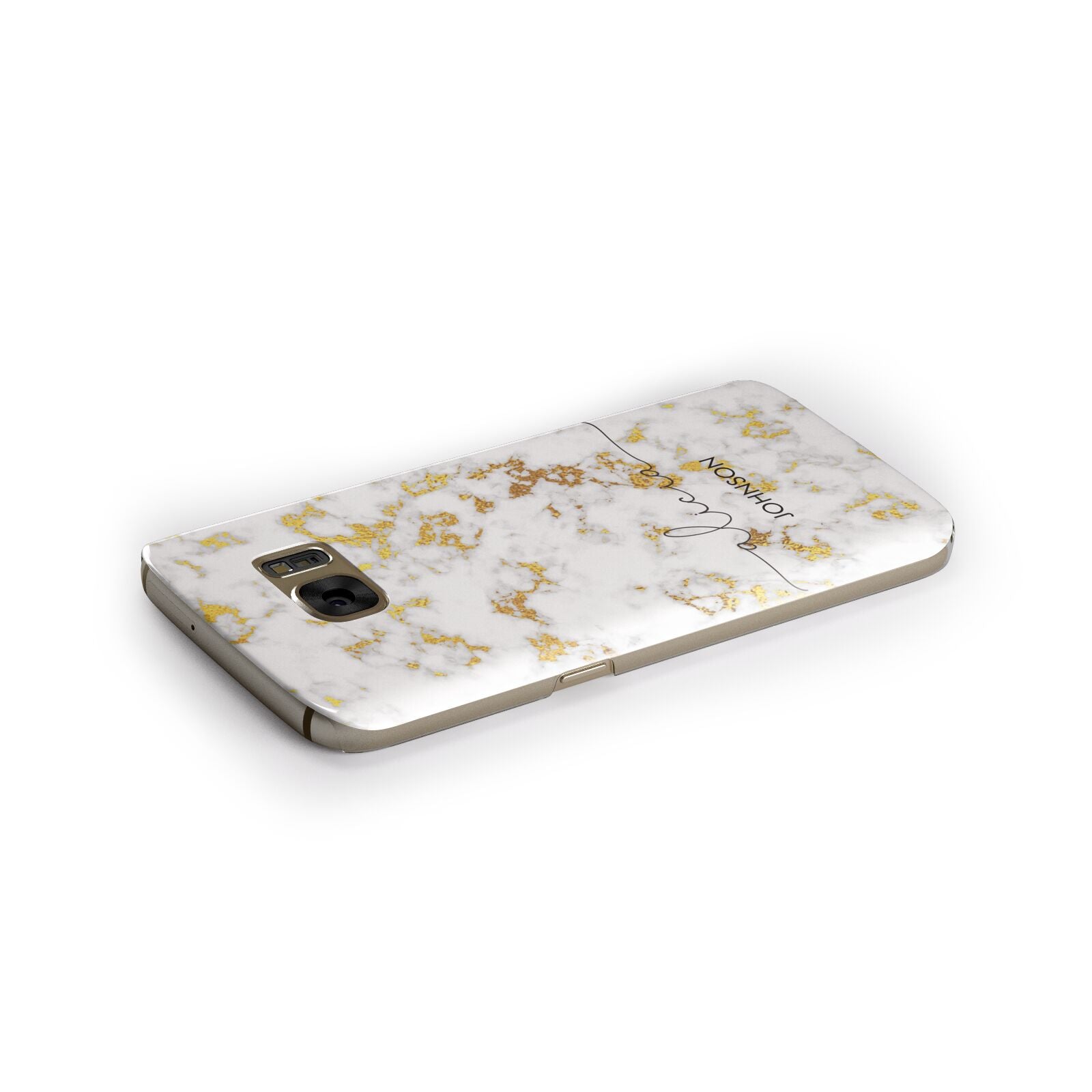 White Gold Personalised Marble Text Samsung Galaxy Case Side Close Up