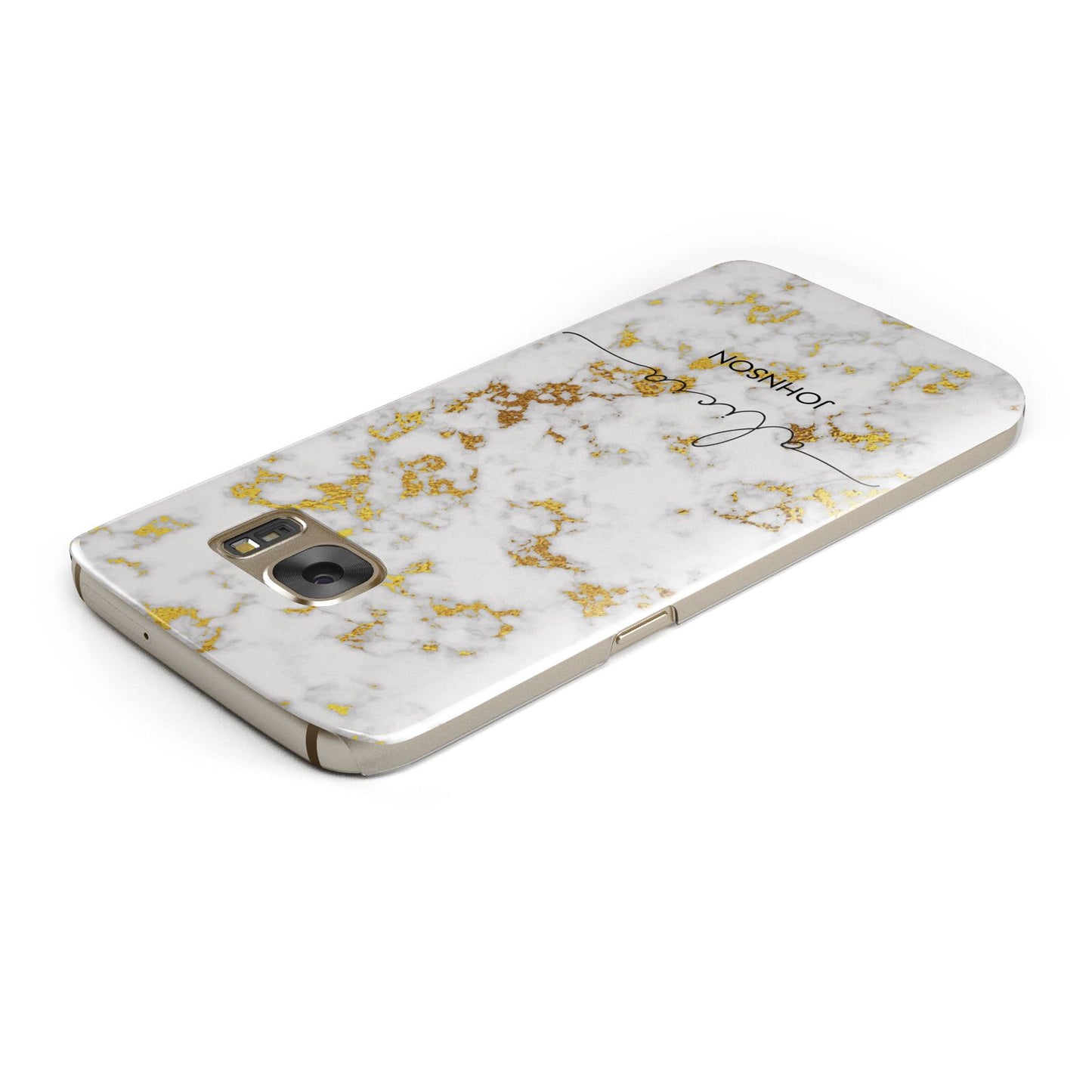 White Gold Personalised Marble Text Samsung Galaxy Case Top Cutout