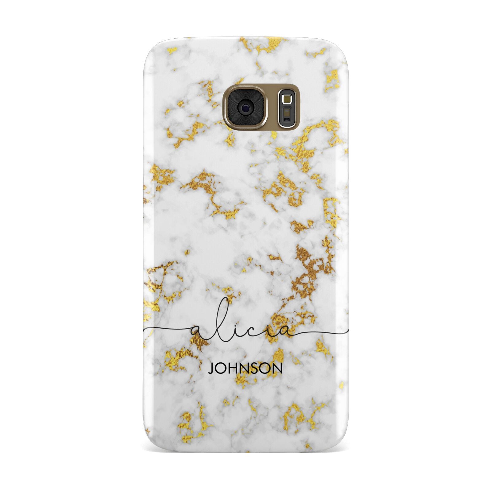 White Gold Personalised Marble Text Samsung Galaxy Case