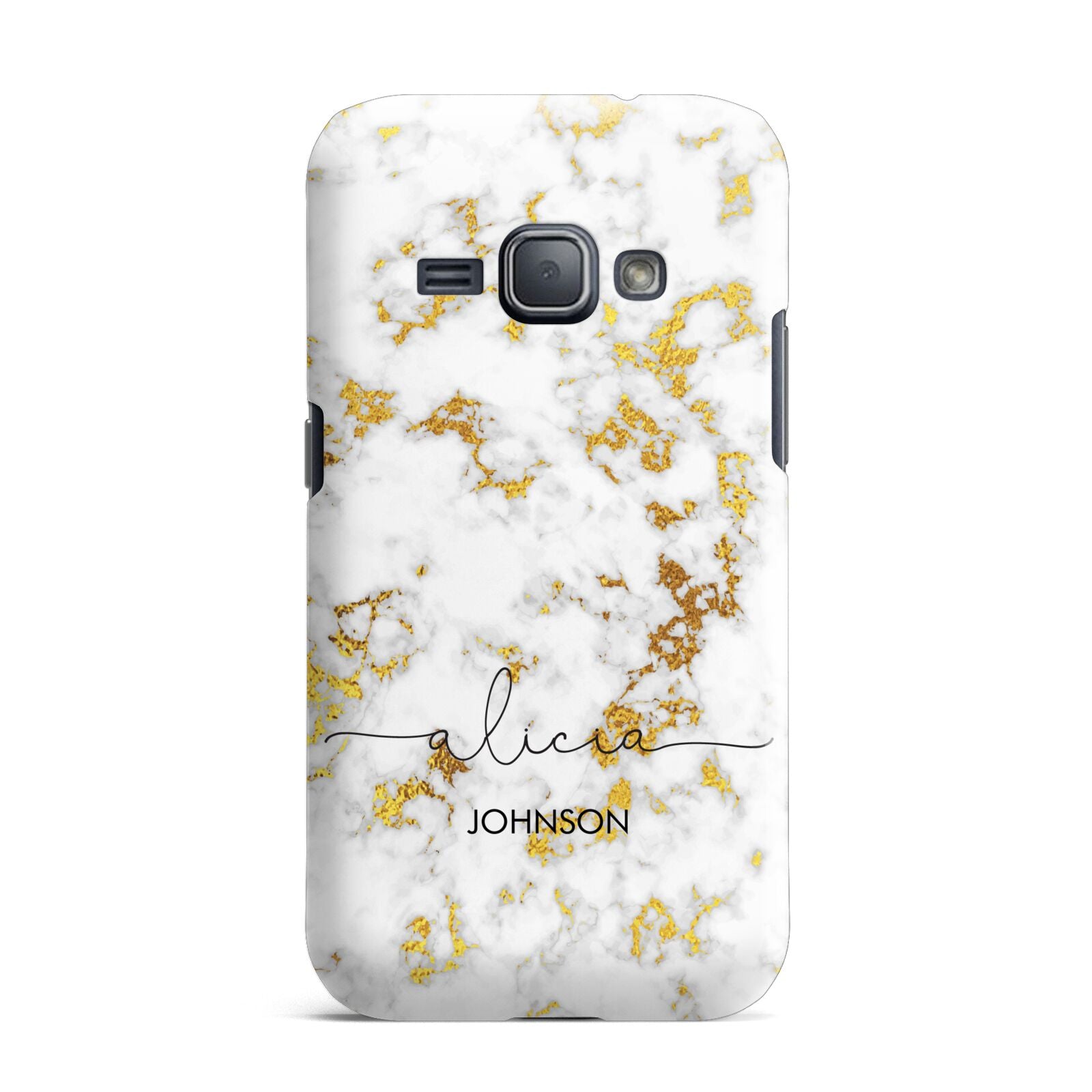 White Gold Personalised Marble Text Samsung Galaxy J1 2016 Case