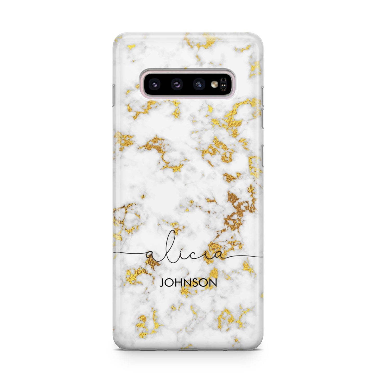 White Gold Personalised Marble Text Samsung Galaxy S10 Plus Case