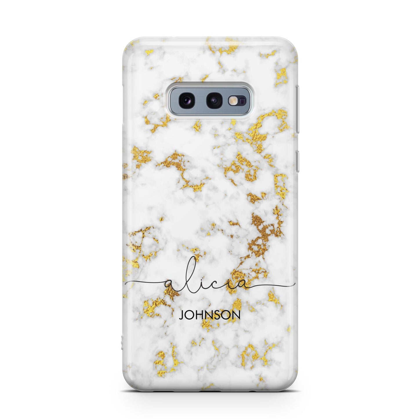 White Gold Personalised Marble Text Samsung Galaxy S10E Case