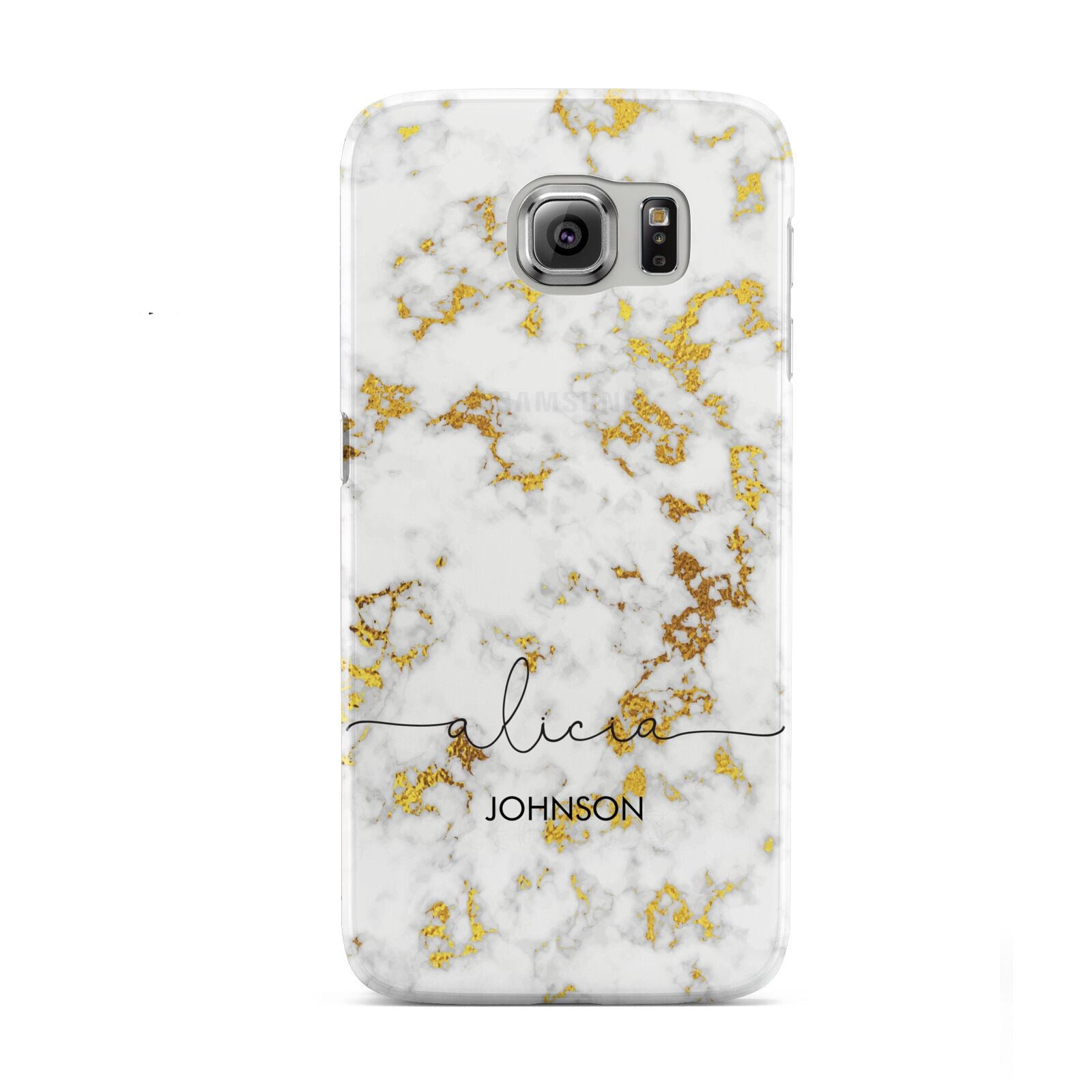 White Gold Personalised Marble Text Samsung Galaxy S6 Case