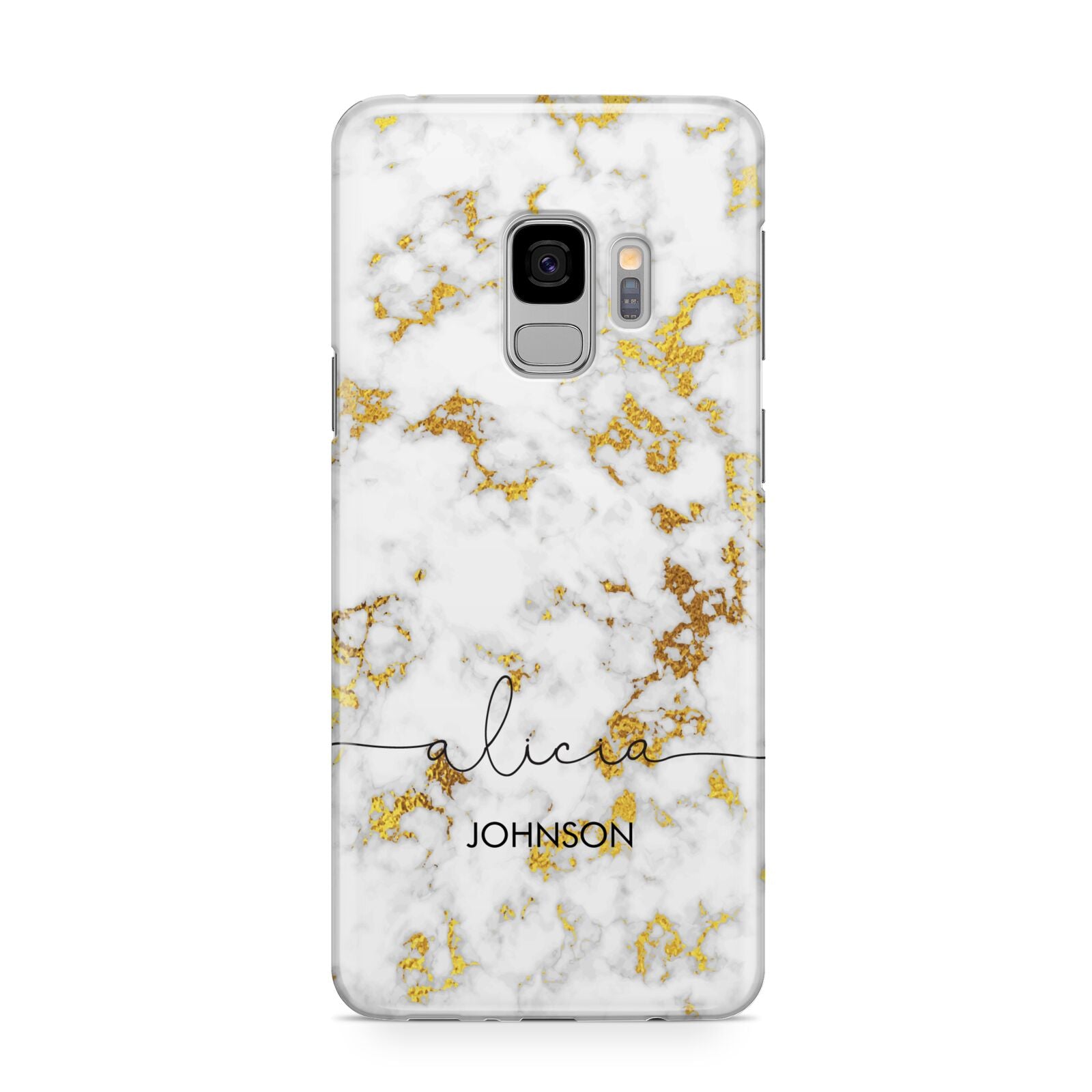 White Gold Personalised Marble Text Samsung Galaxy S9 Case