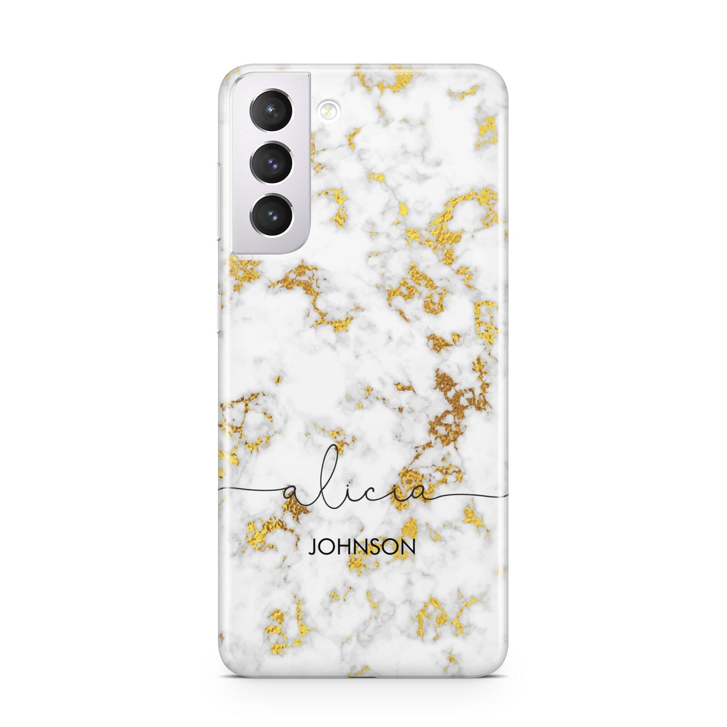 White Gold Personalised Marble Text Samsung S21 Case