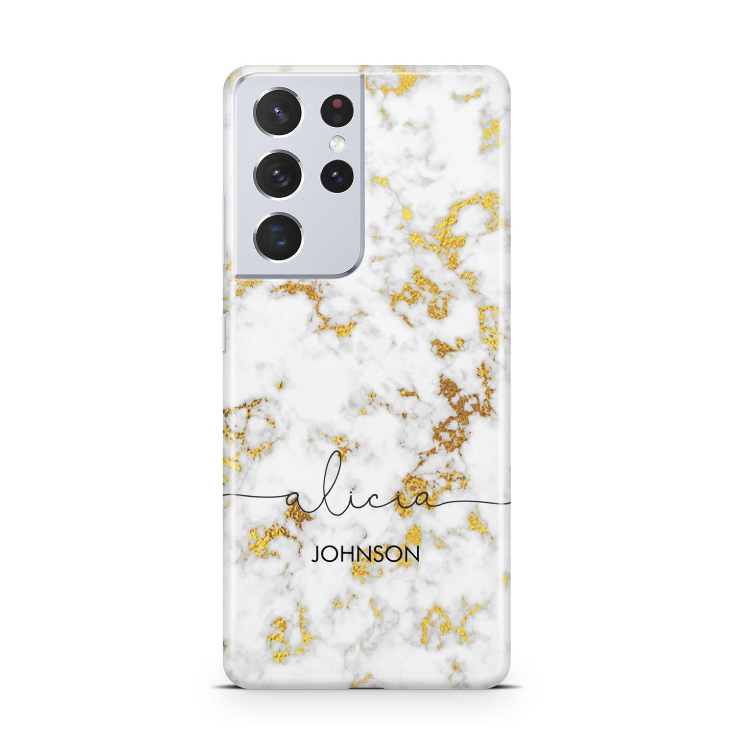 White Gold Personalised Marble Text Samsung S21 Ultra Case