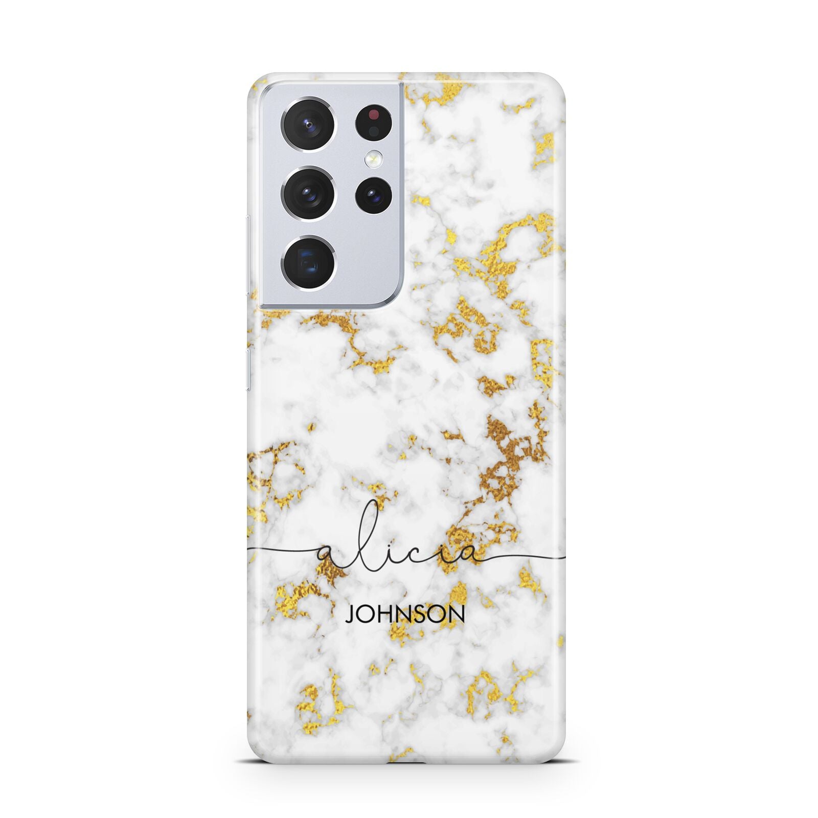 White Gold Personalised Marble Text Samsung S21 Ultra Case