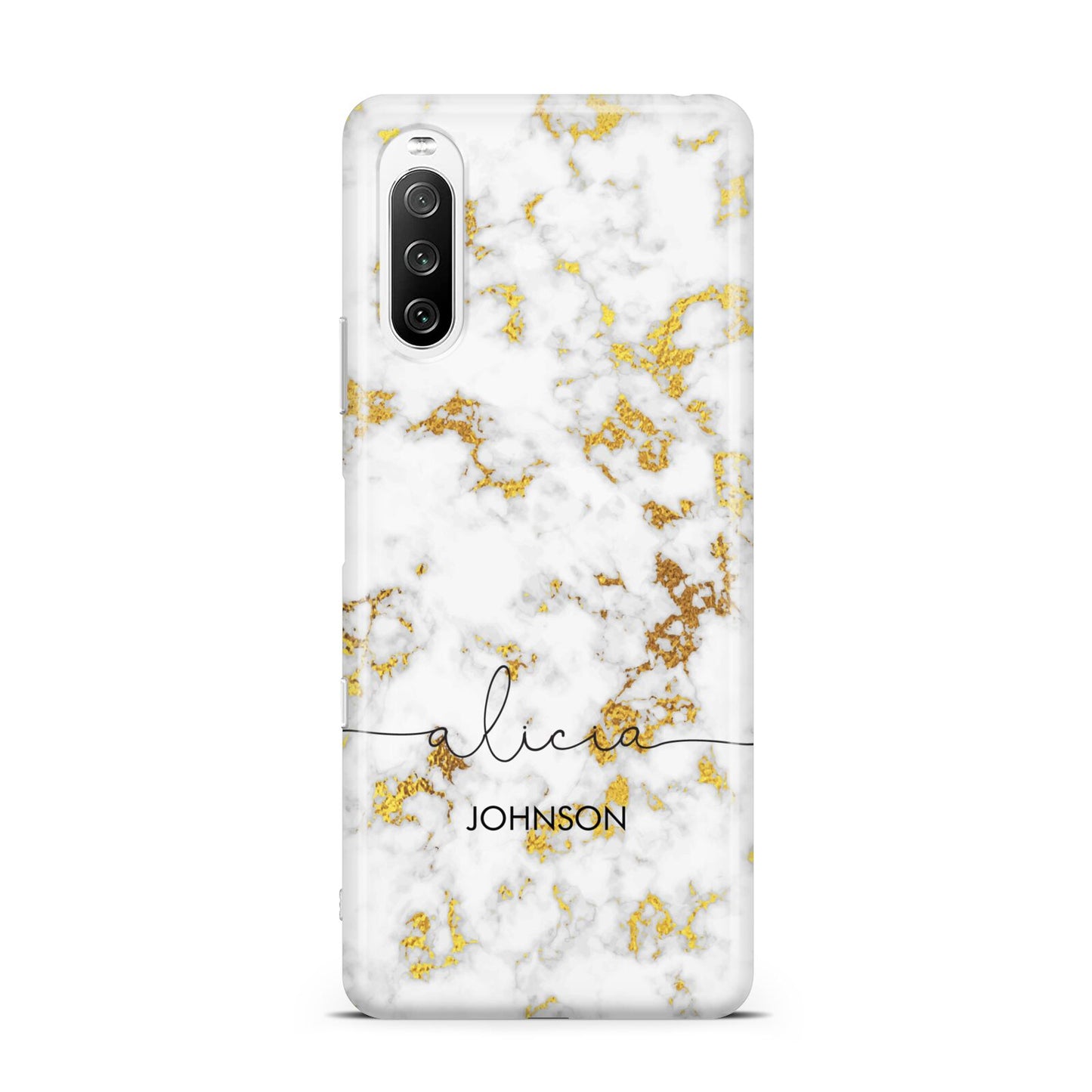 White Gold Personalised Marble Text Sony Xperia 10 III Case