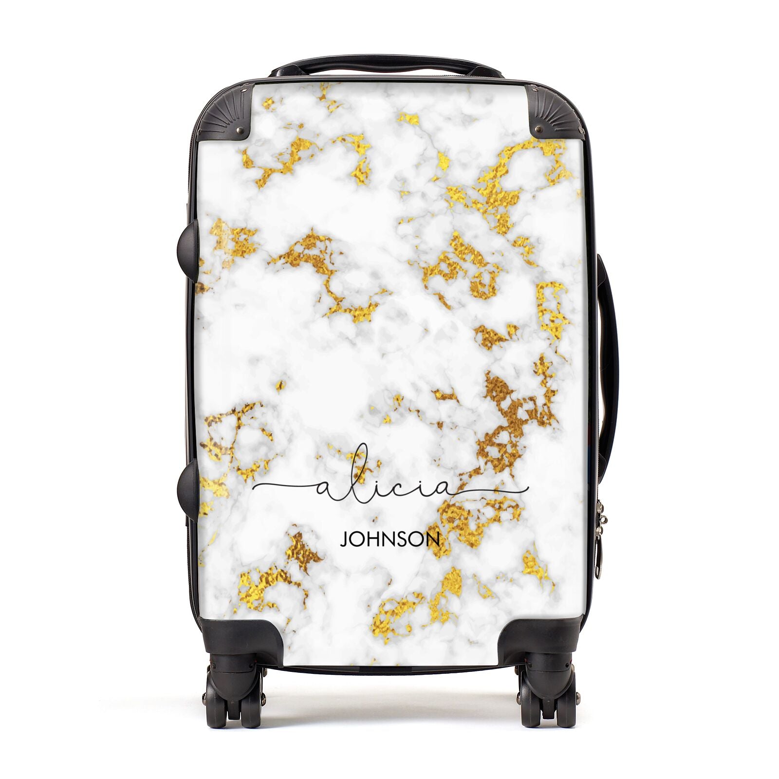 White Gold Personalised Marble Text Suitcase