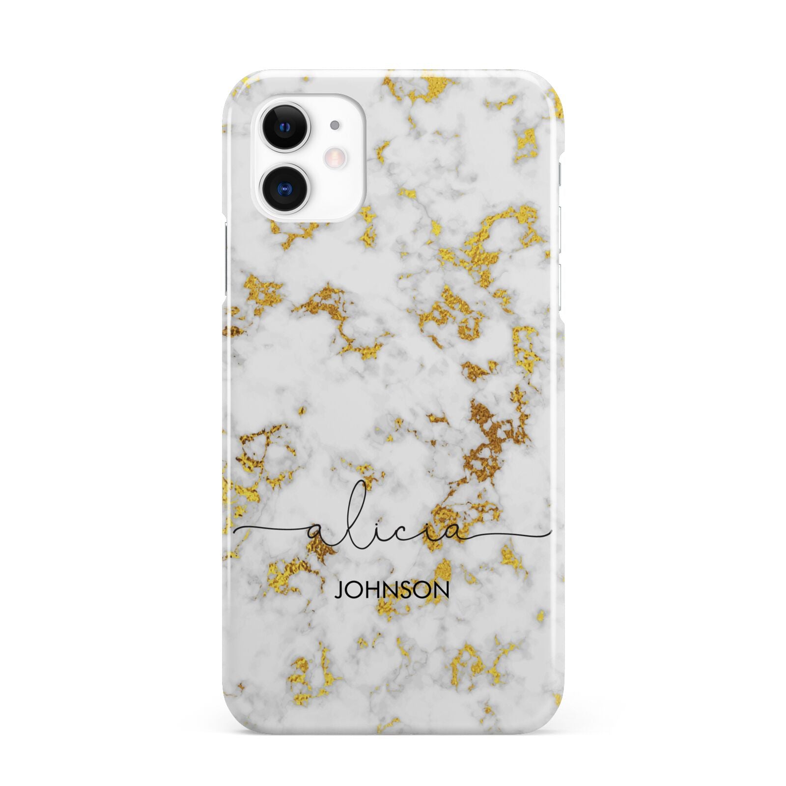 White Gold Personalised Marble Text iPhone 11 3D Snap Case