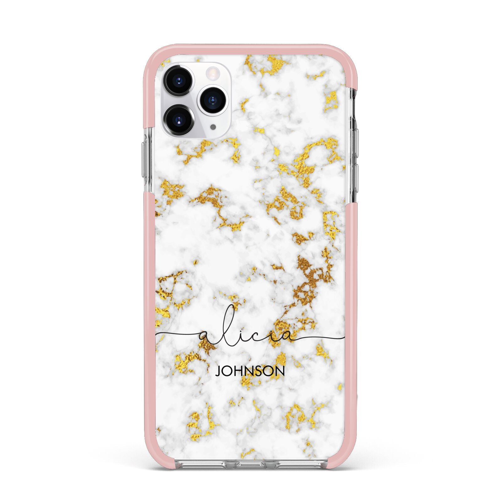 White Gold Personalised Marble Text iPhone 11 Pro Max Impact Pink Edge Case