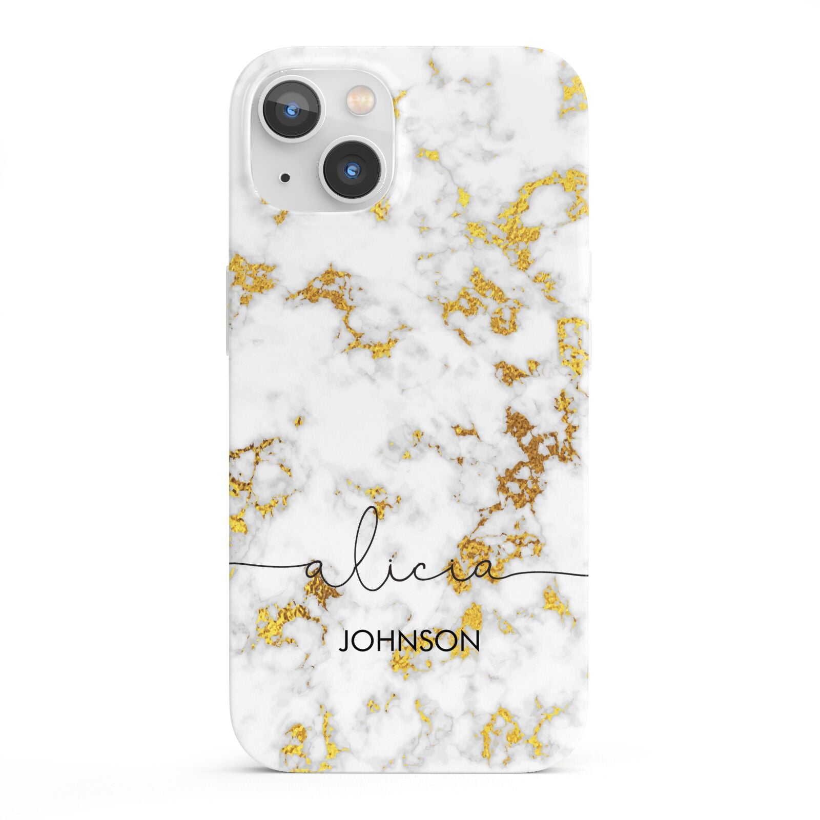 White Gold Personalised Marble Text iPhone 13 Full Wrap 3D Snap Case