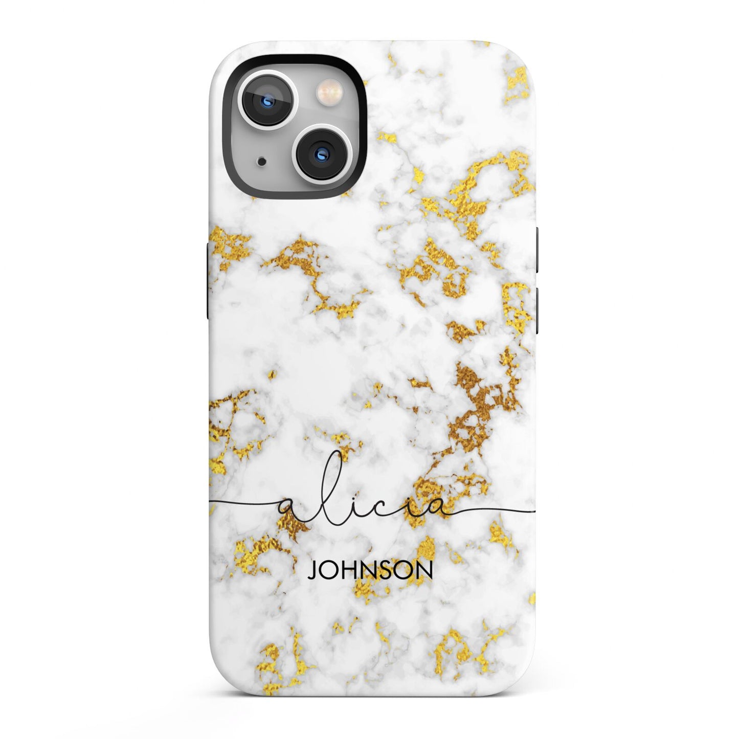 White Gold Personalised Marble Text iPhone 13 Full Wrap 3D Tough Case