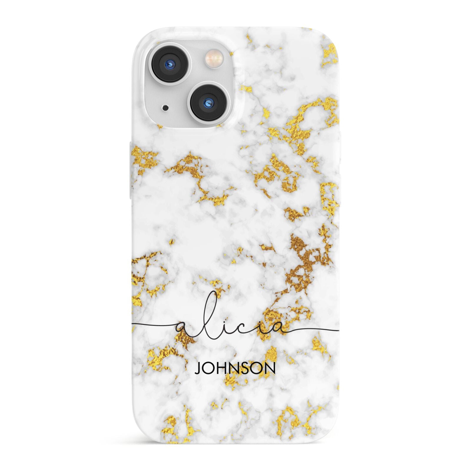 White Gold Personalised Marble Text iPhone 13 Mini Full Wrap 3D Snap Case