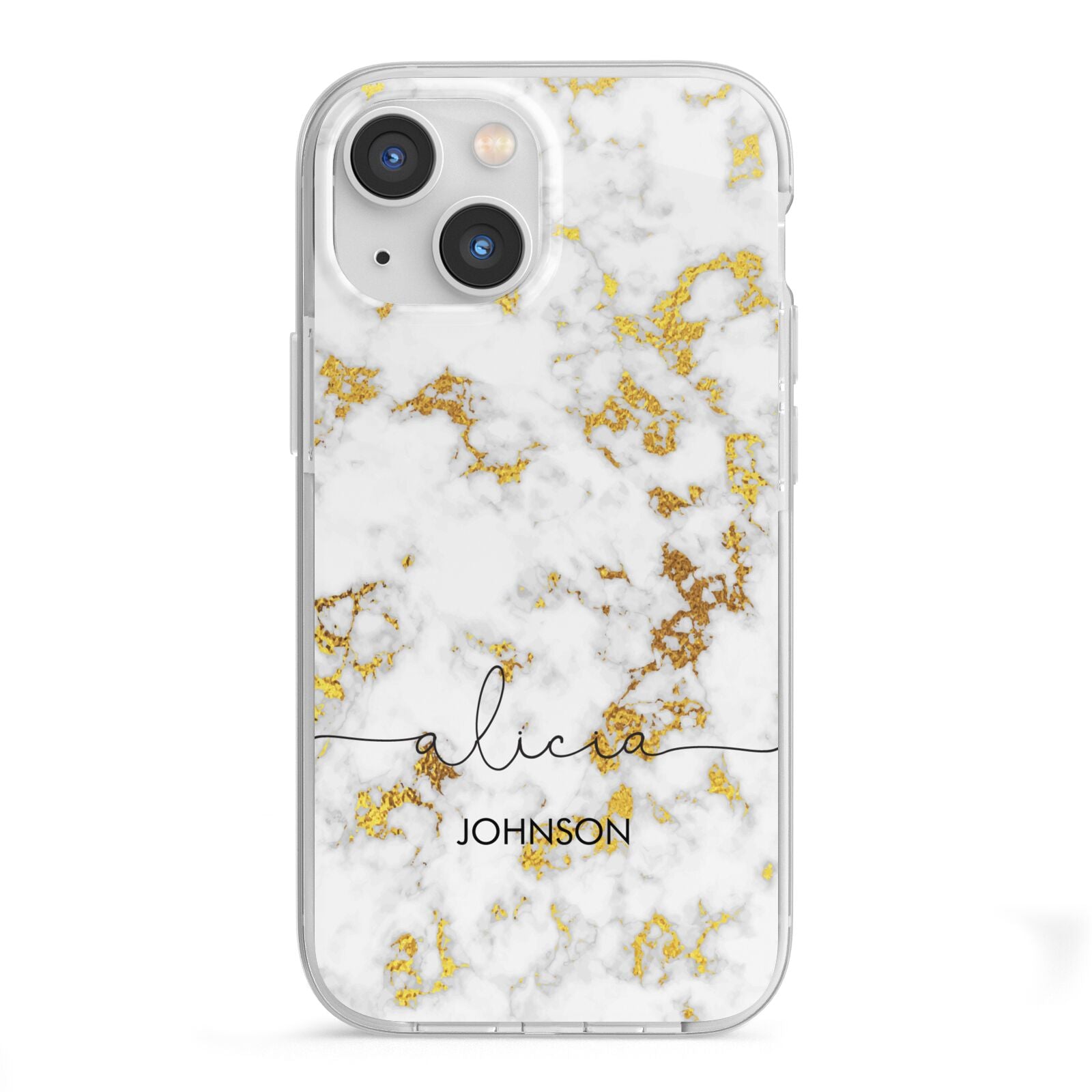 White Gold Personalised Marble Text iPhone 13 Mini TPU Impact Case with White Edges