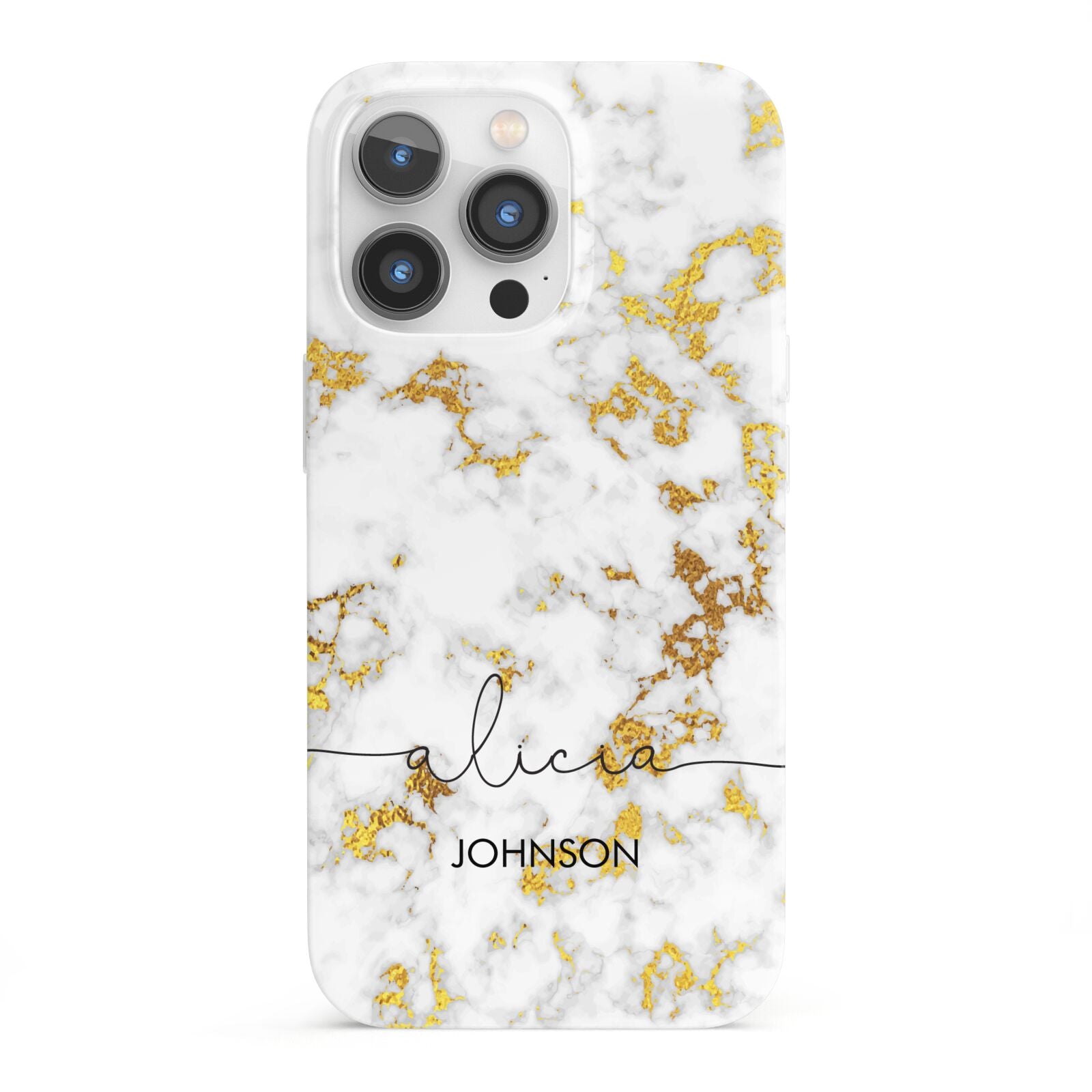 White Gold Personalised Marble Text iPhone 13 Pro Full Wrap 3D Snap Case