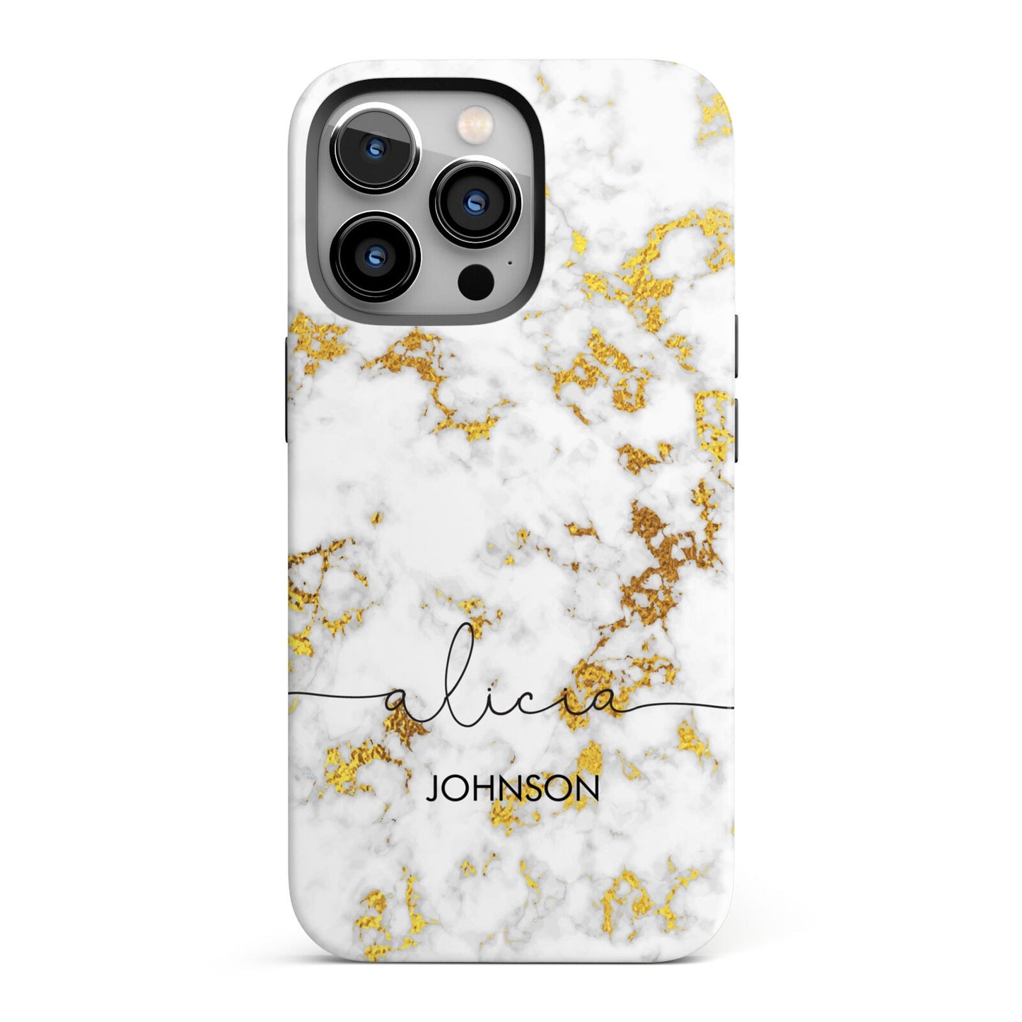 White Gold Personalised Marble Text iPhone 13 Pro Full Wrap 3D Tough Case