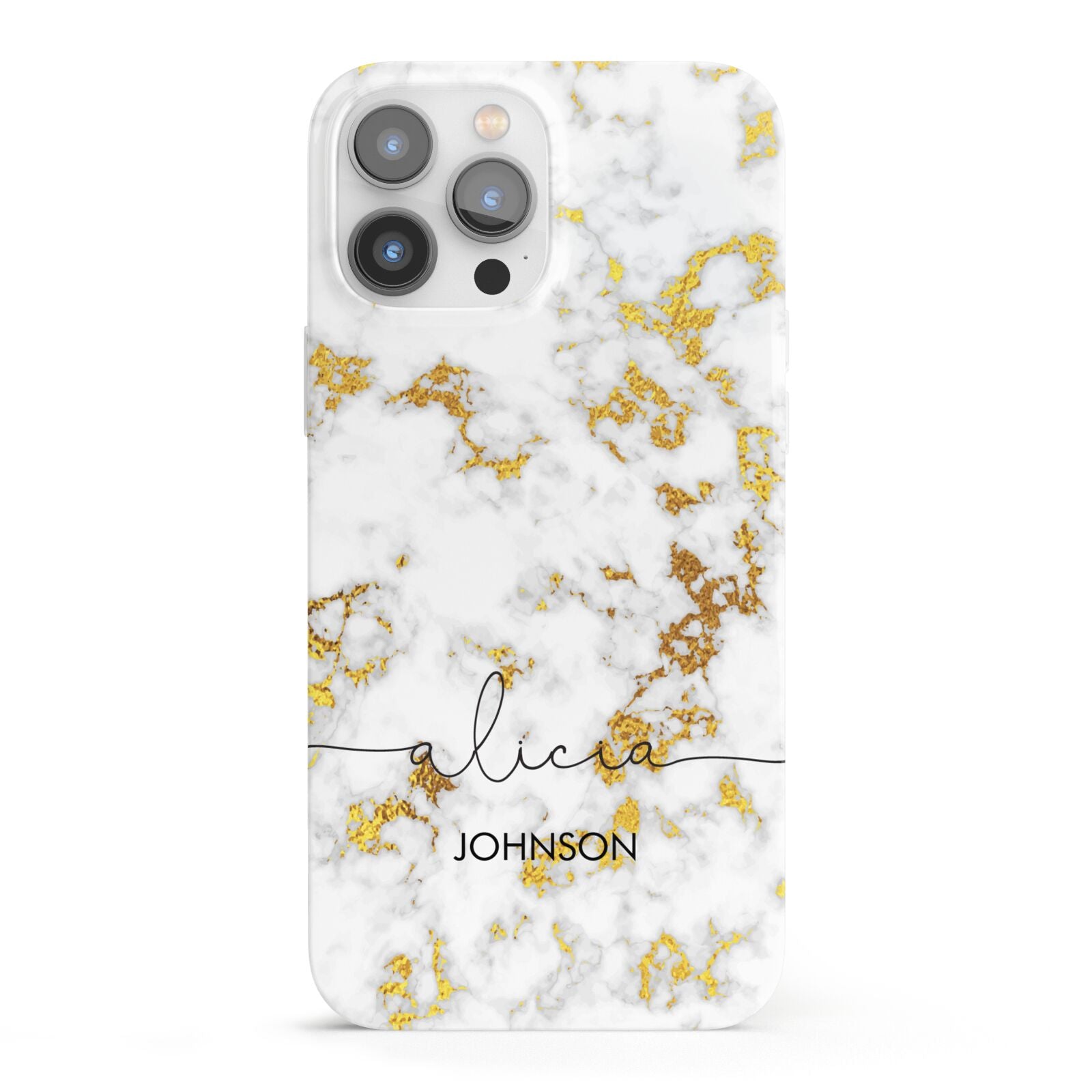 White Gold Personalised Marble Text iPhone 13 Pro Max Full Wrap 3D Snap Case