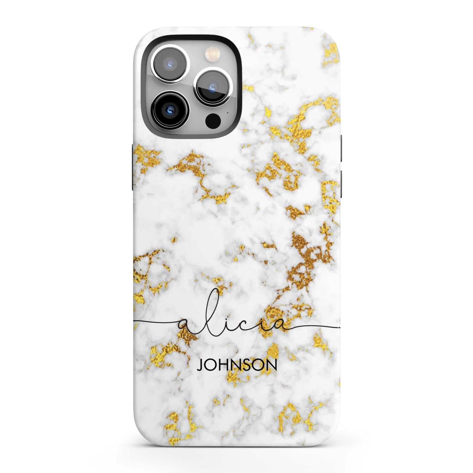 White Gold Personalised Marble Text iPhone 13 Pro Max Full Wrap 3D Tough Case