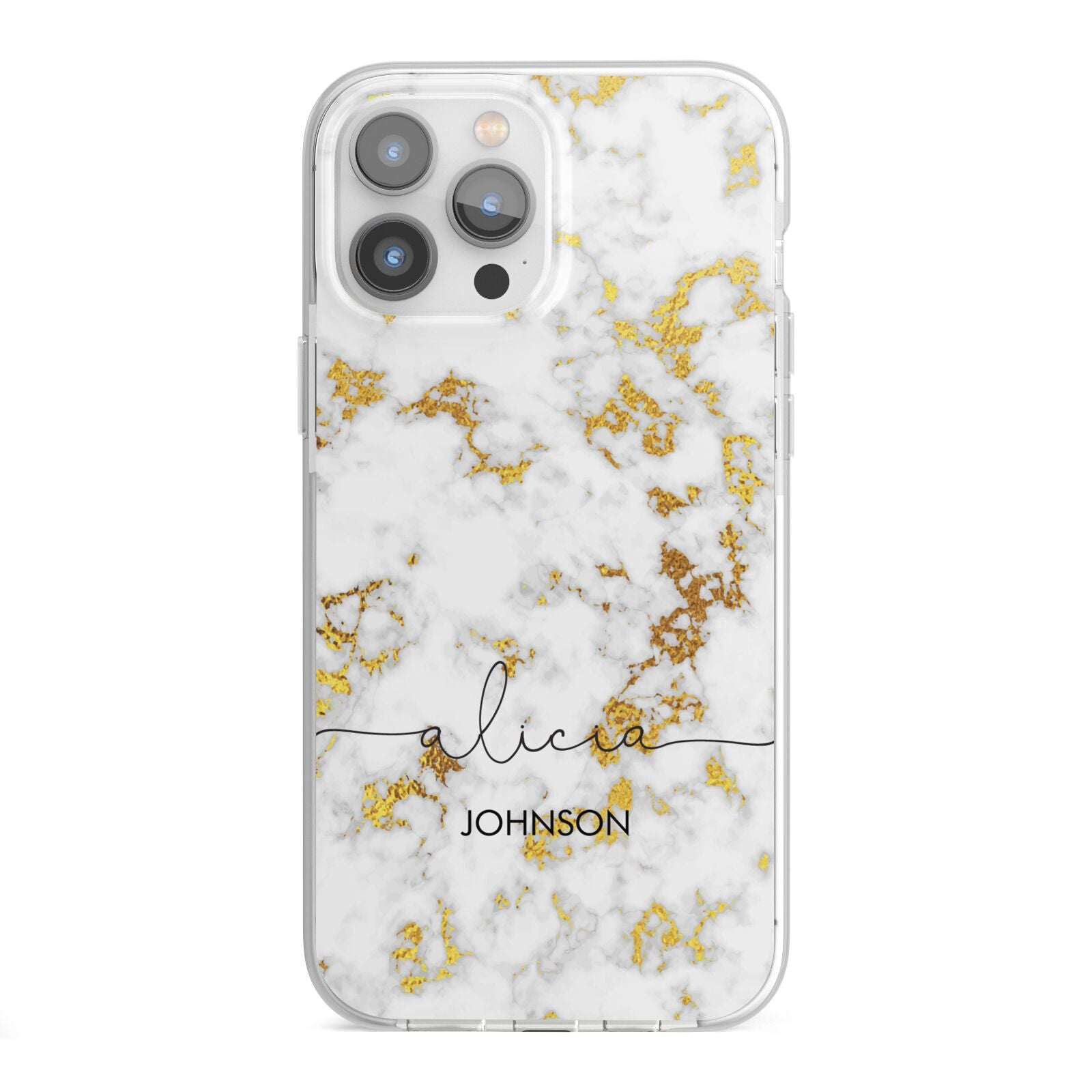 White Gold Personalised Marble Text iPhone 13 Pro Max TPU Impact Case with White Edges