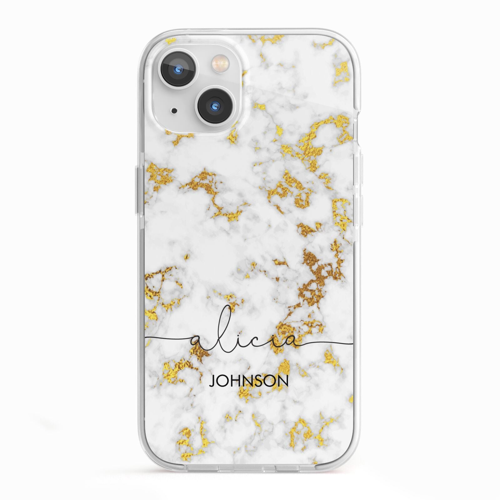 White Gold Personalised Marble Text iPhone 13 TPU Impact Case with White Edges