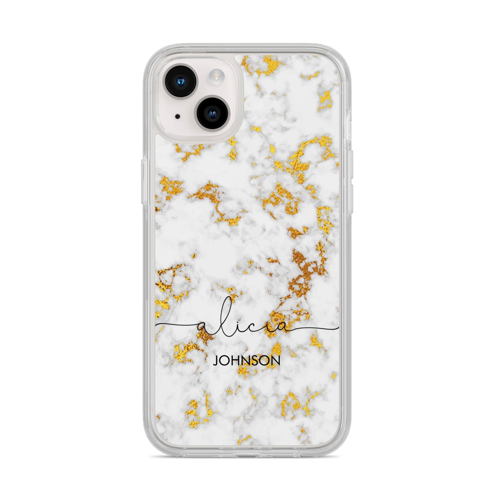 White Gold Personalised Marble Text iPhone 14 Plus Clear Tough Case Starlight