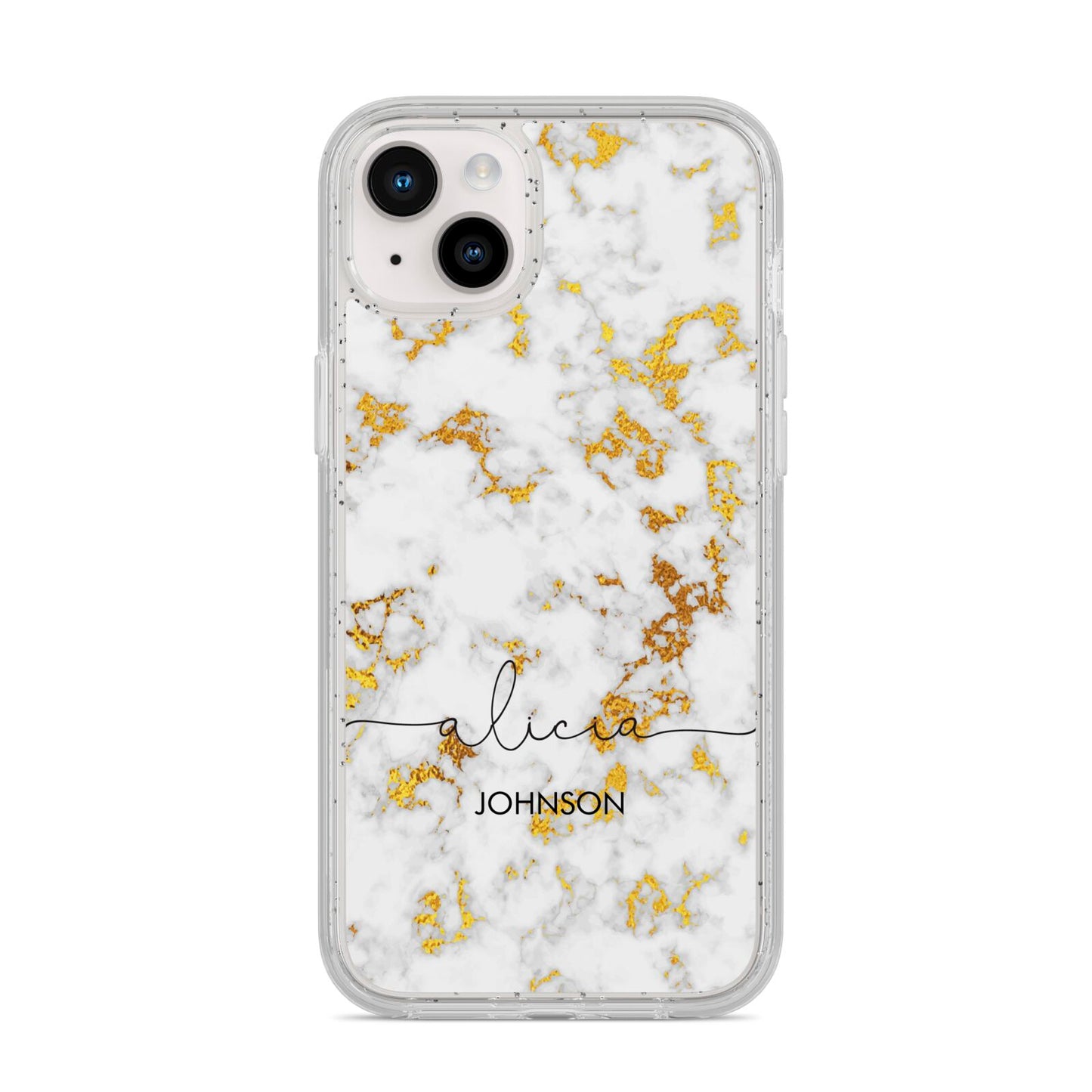 White Gold Personalised Marble Text iPhone 14 Plus Glitter Tough Case Starlight