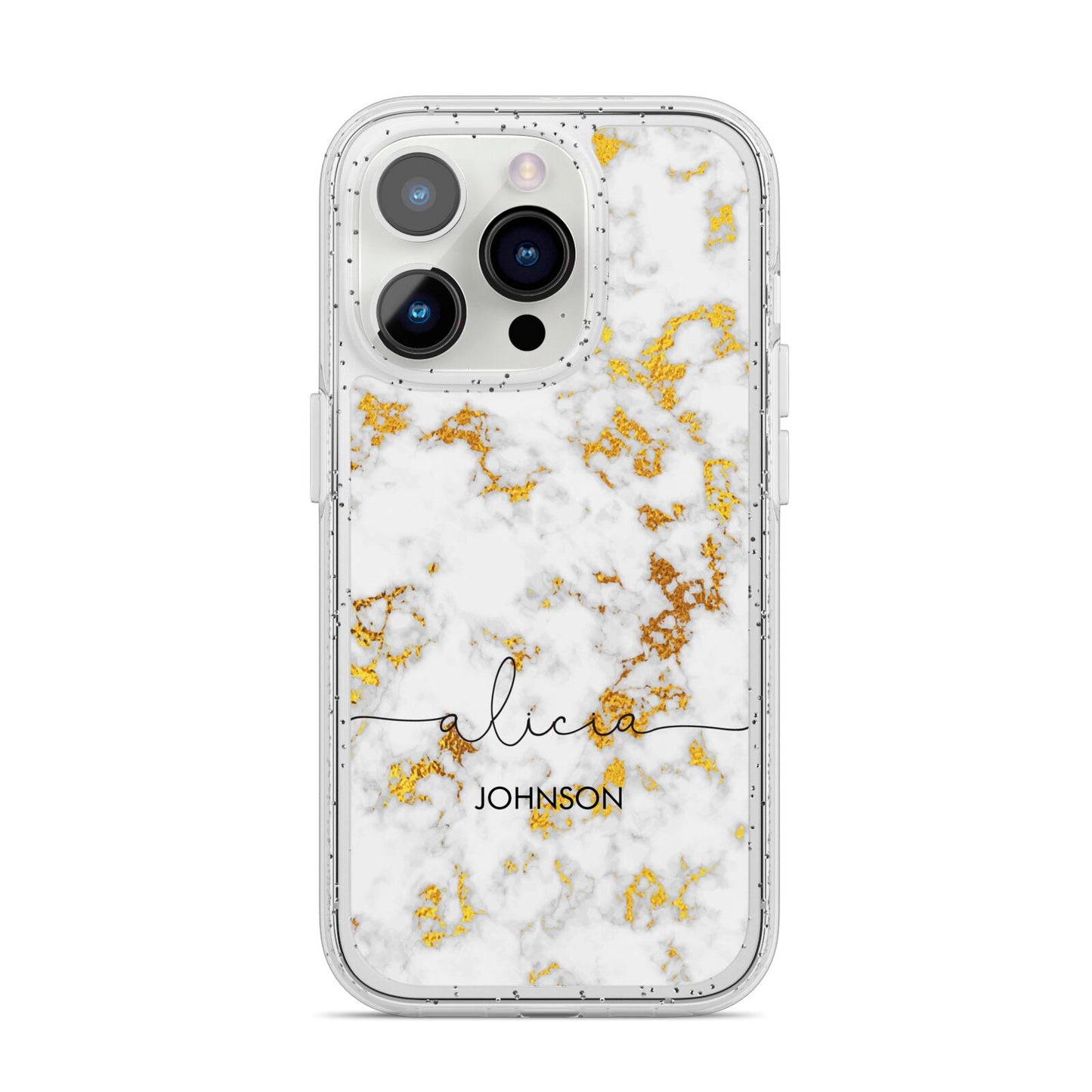 White Gold Personalised Marble Text iPhone 14 Pro Glitter Tough Case Silver