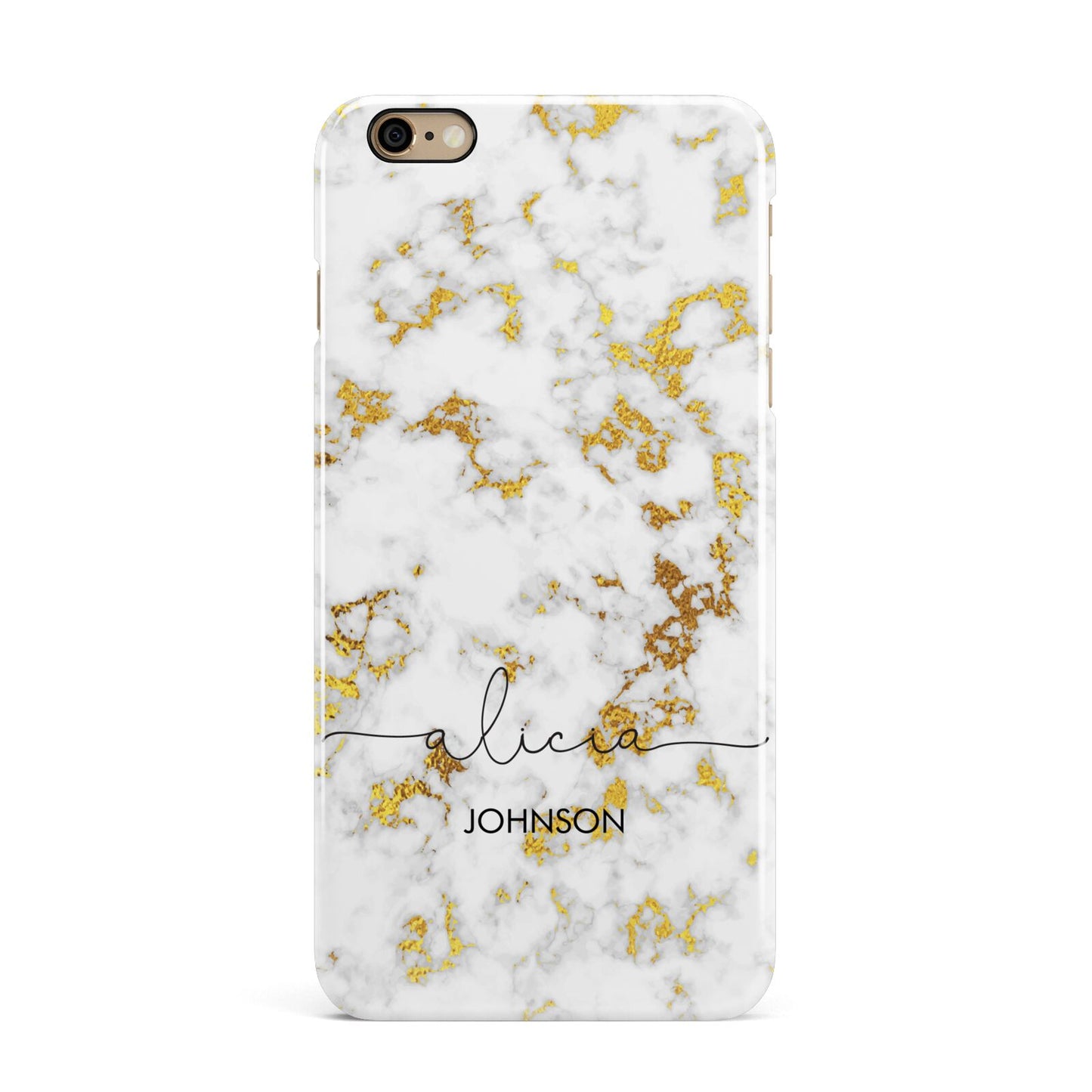 White Gold Personalised Marble Text iPhone 6 Plus 3D Snap Case on Gold Phone