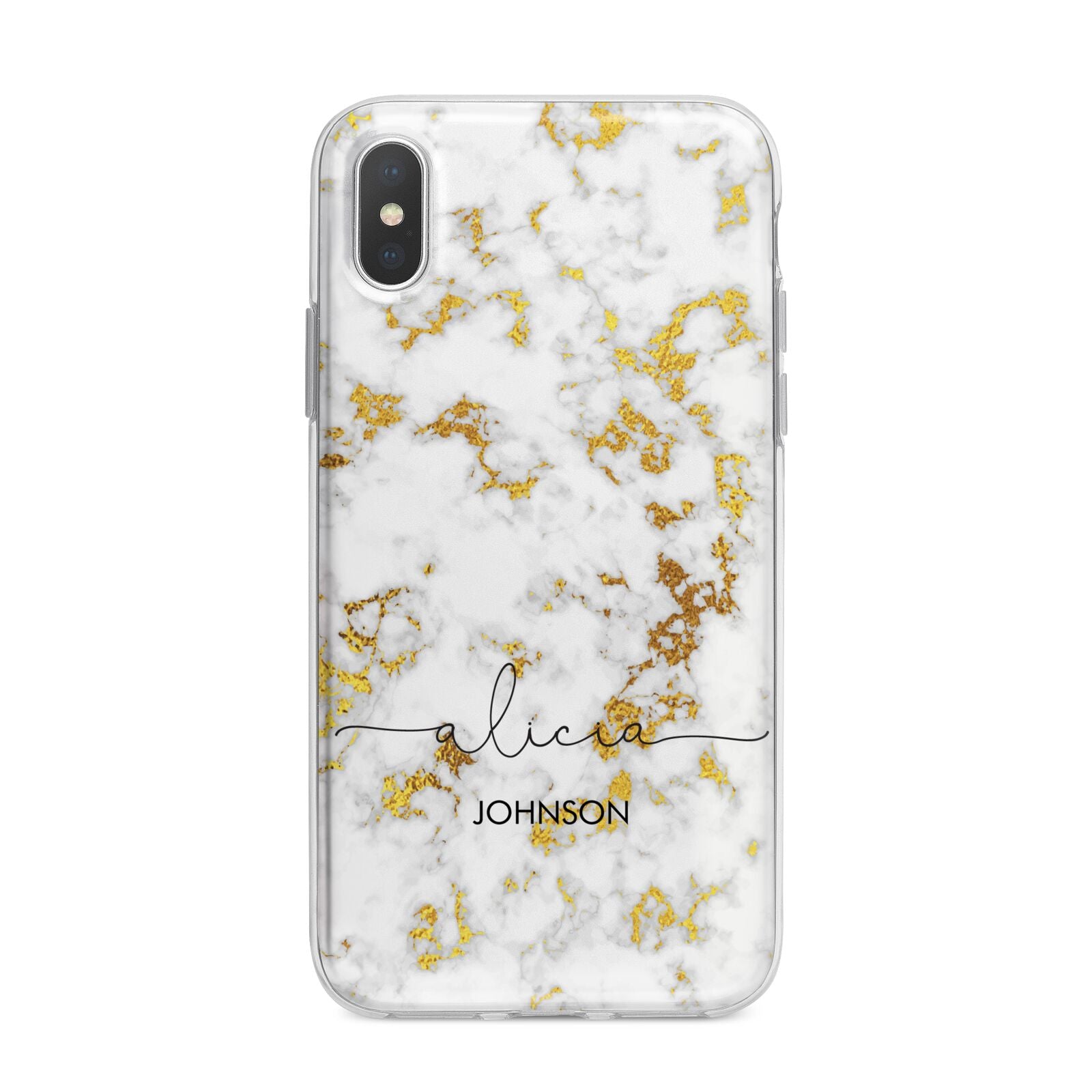 White Gold Personalised Marble Text iPhone X Bumper Case on Silver iPhone Alternative Image 1