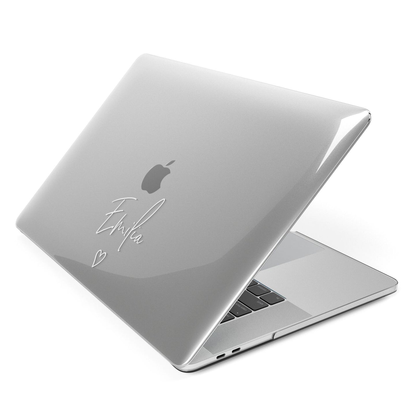 White Handwritten Name Transparent Apple MacBook Case Side View