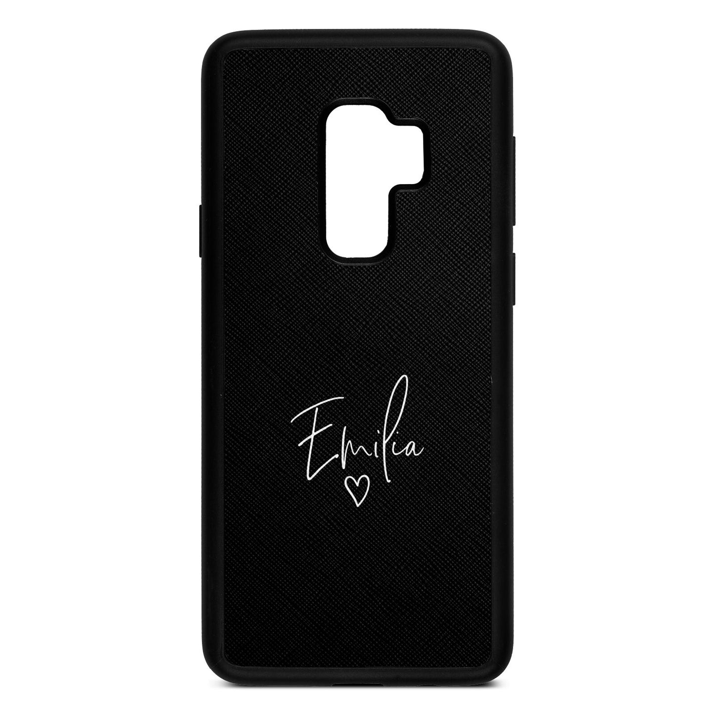 White Handwritten Name Transparent Black Saffiano Leather Samsung S9 Plus Case