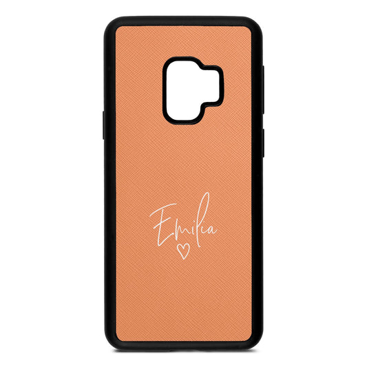 White Handwritten Name Transparent Orange Saffiano Leather Samsung S9 Case410749