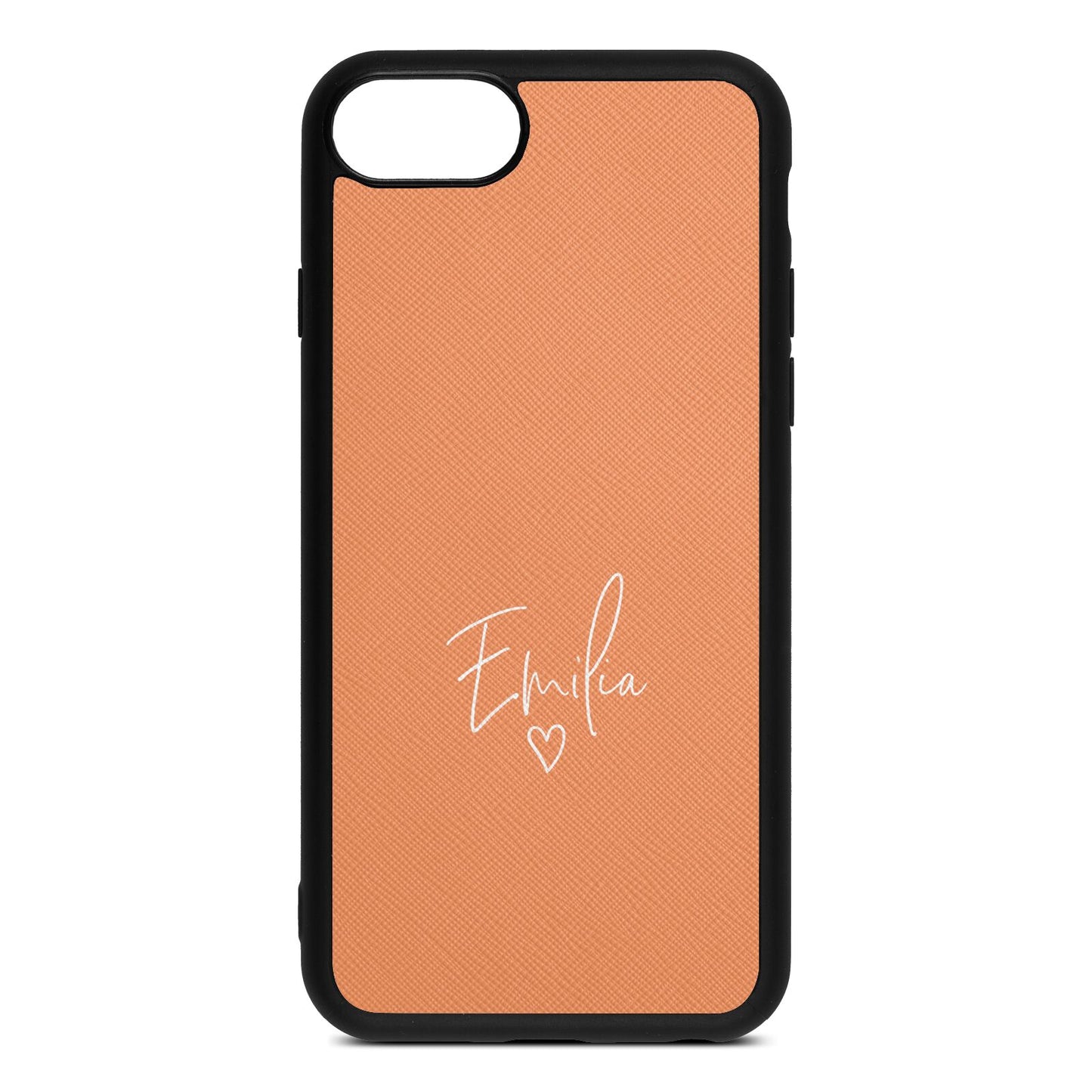 White Handwritten Name Transparent Orange Saffiano Leather iPhone 8 Case