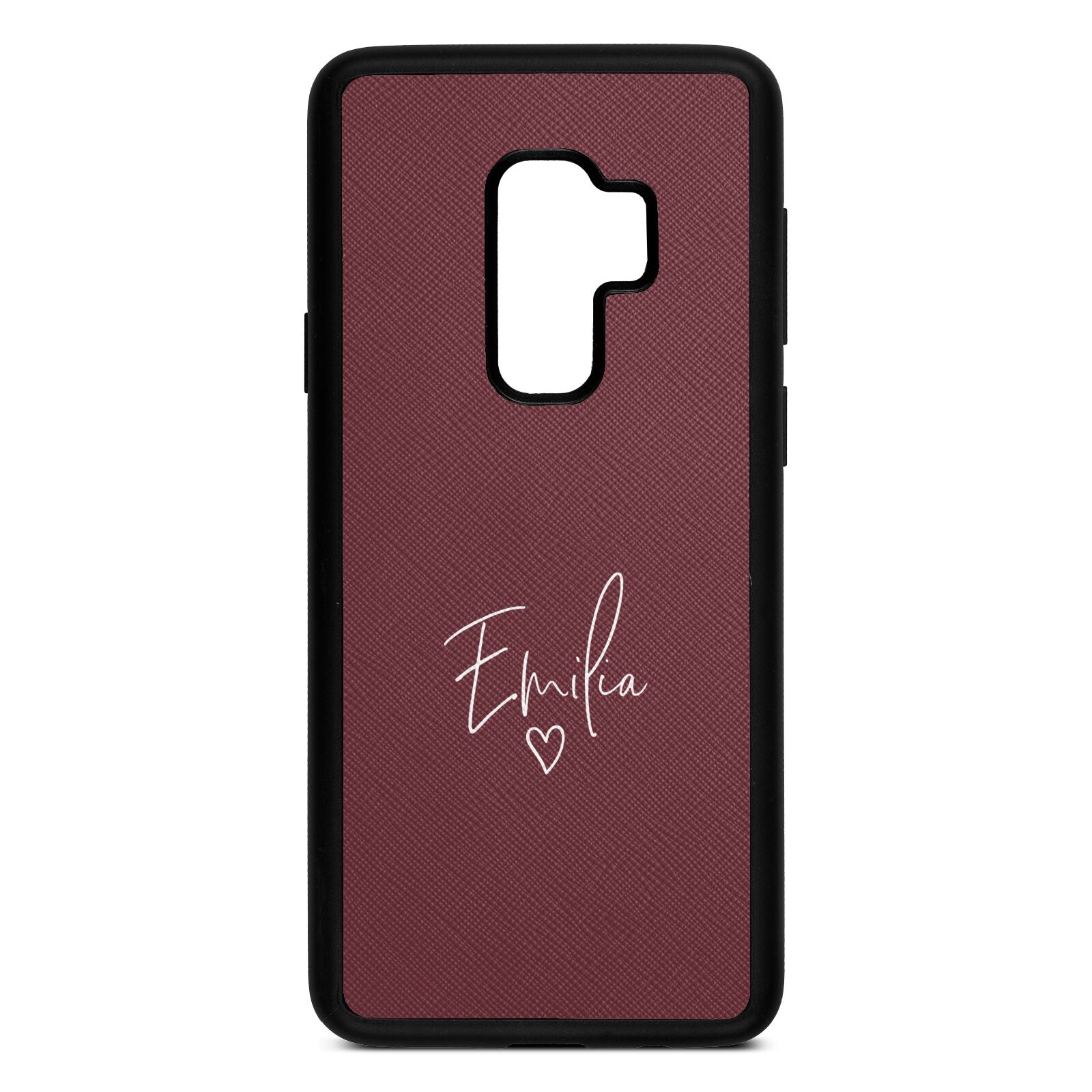 White Handwritten Name Transparent Rose Brown Saffiano Leather Samsung S9 Plus Case