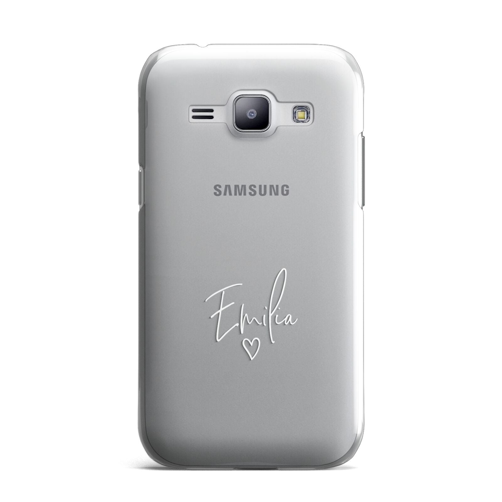 White Handwritten Name Transparent Samsung Galaxy J1 2015 Case