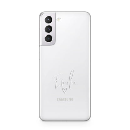 White Handwritten Name Transparent Samsung S21 Case