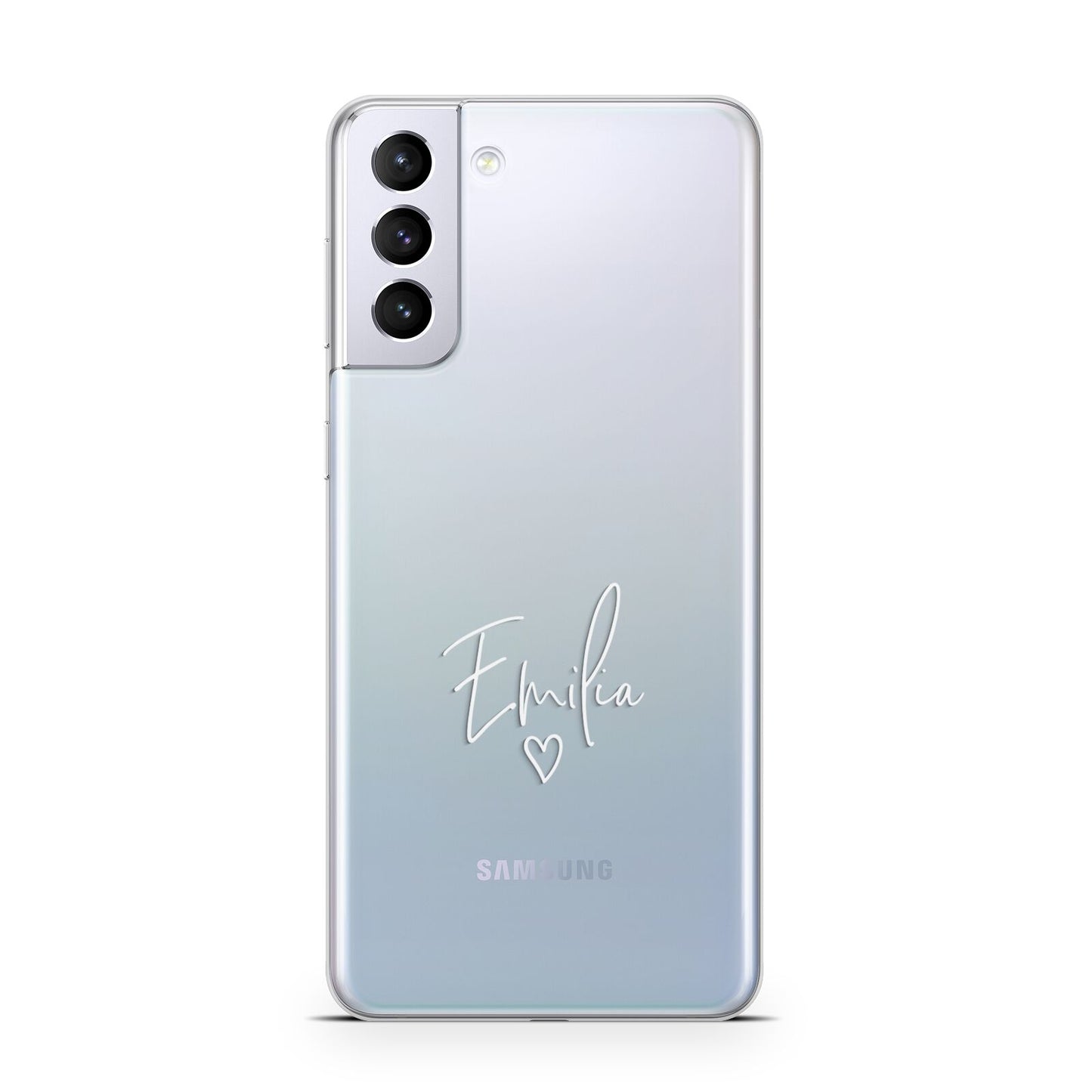 White Handwritten Name Transparent Samsung S21 Plus Case